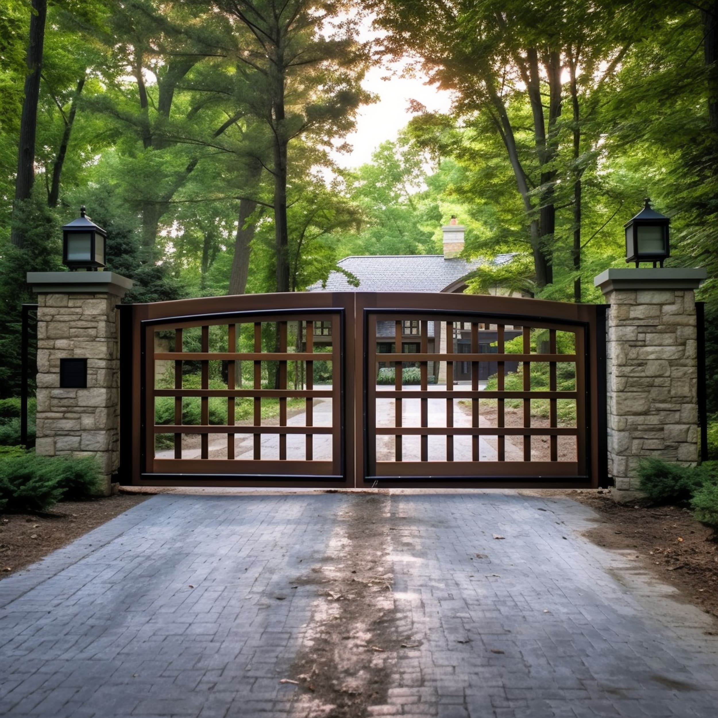 Rustic Driveway Gate With a Grid Pattern Design