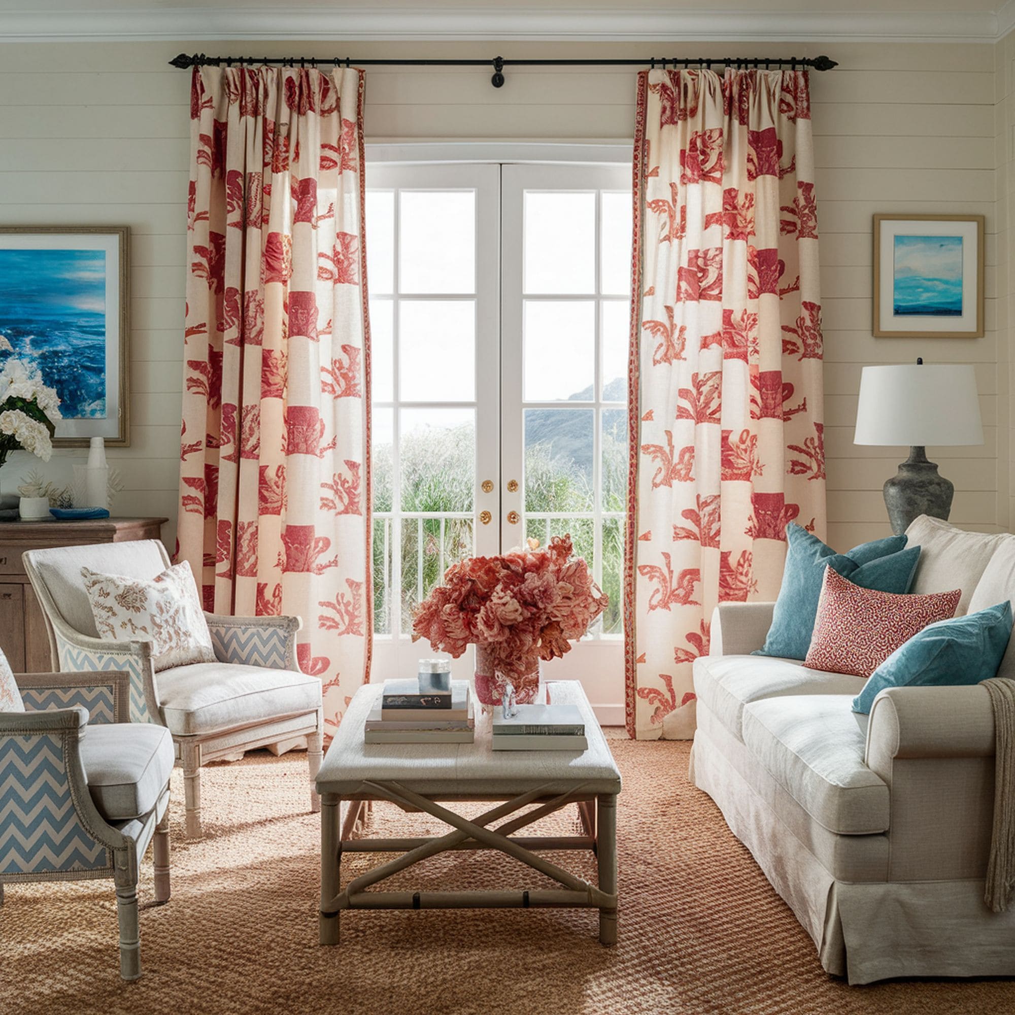 Coral Living Room Drapes