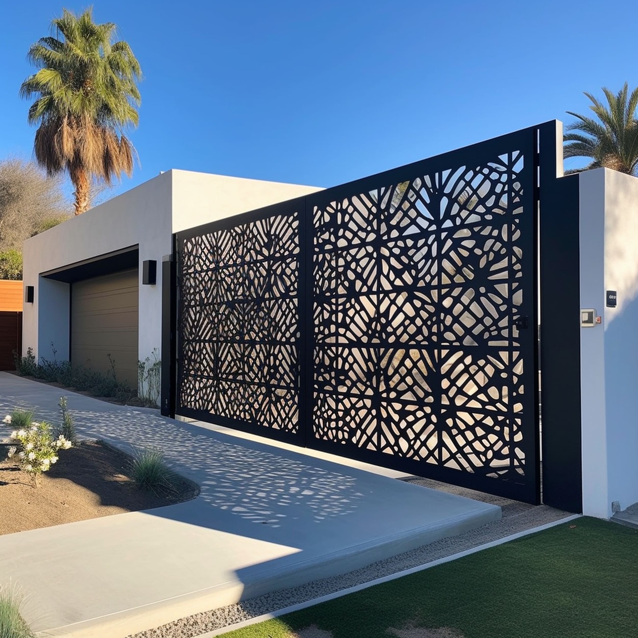 Modern Driveway Gate With Ornamental Cutouts
