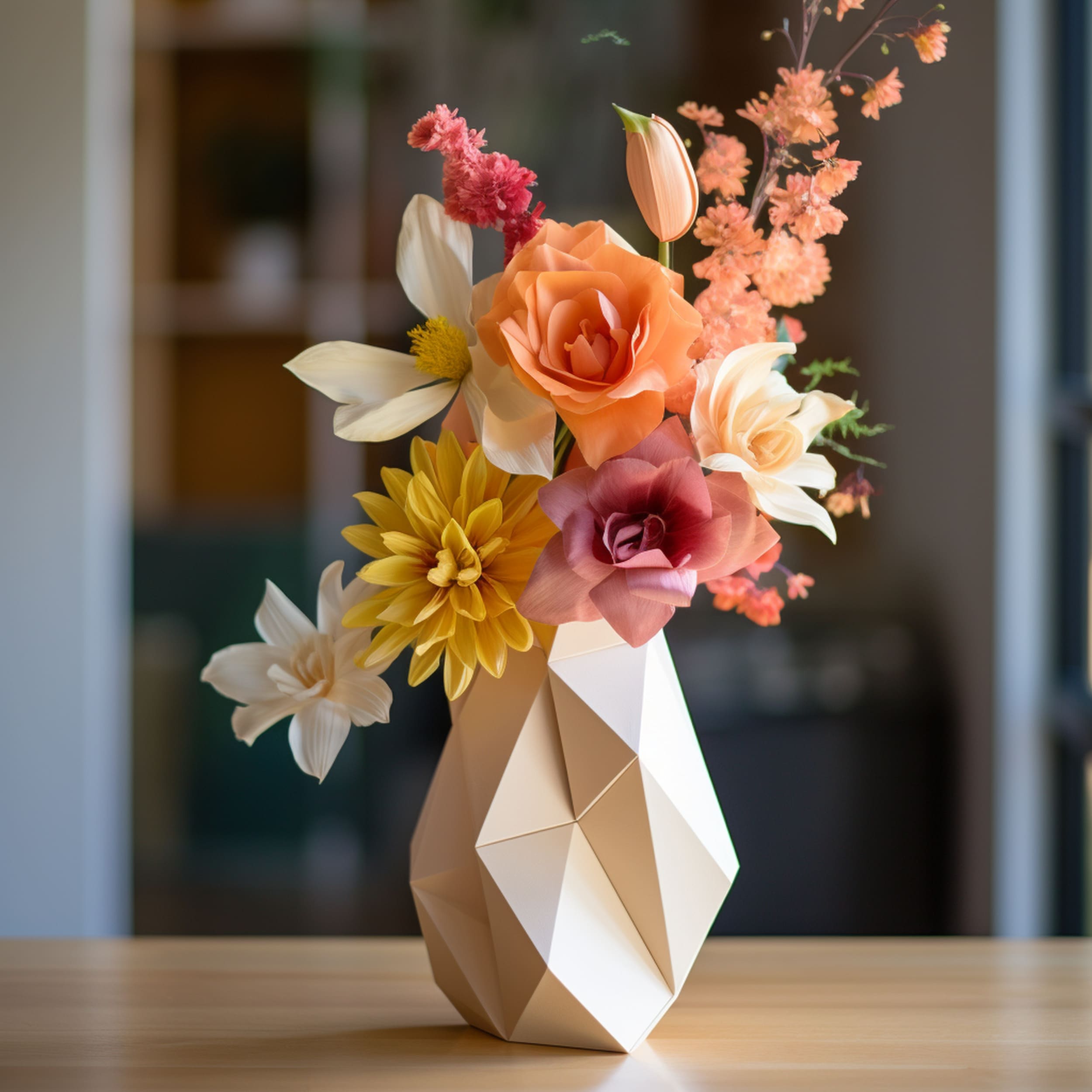 Sculptural Vase With Flowers