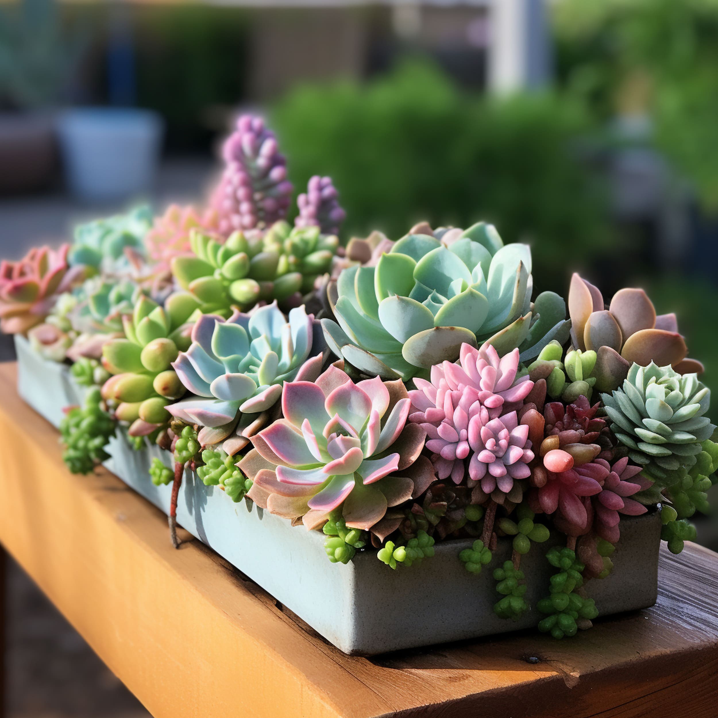 Rectangular Vase With Succulent Plants