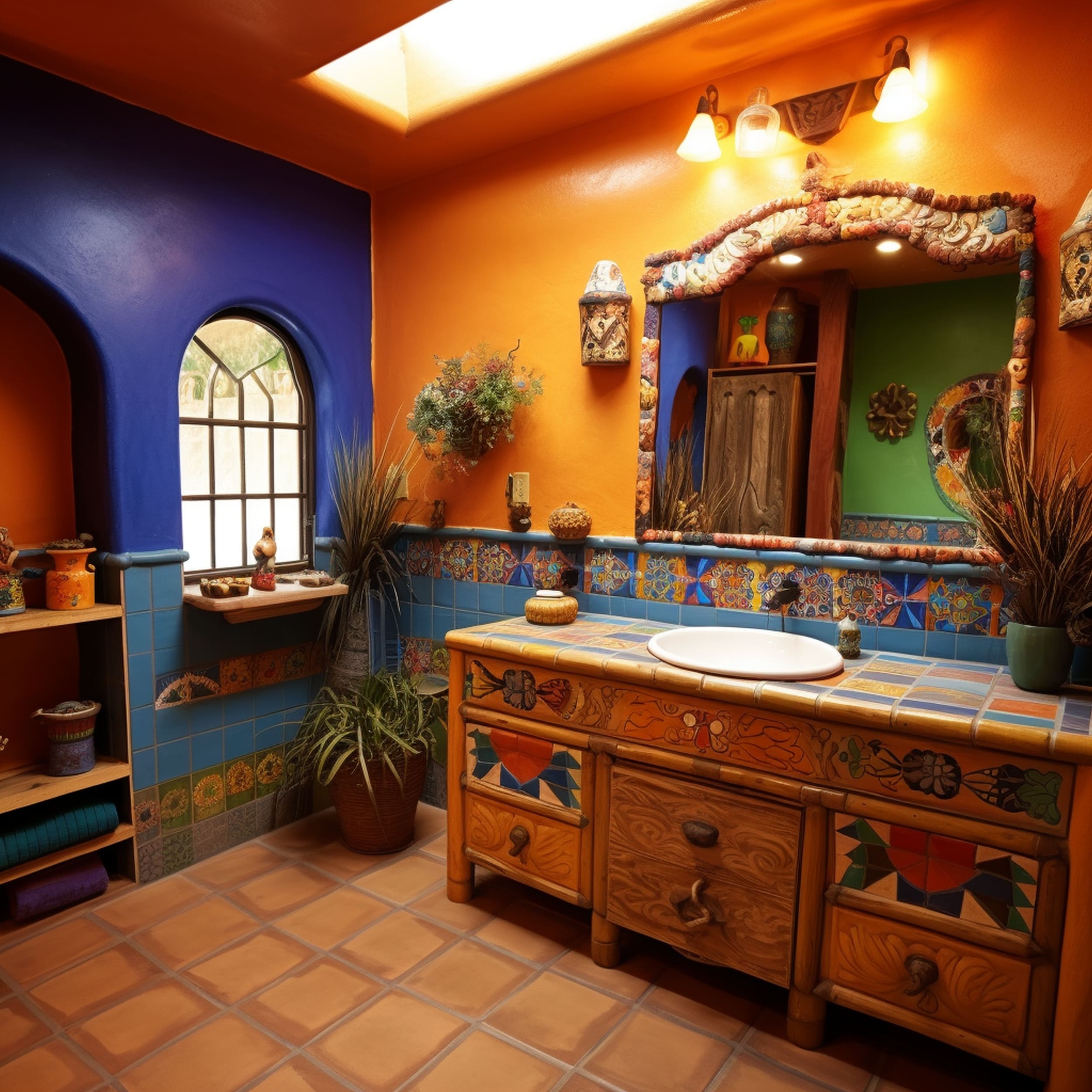 Mexican Inspired Bathroom With Countertop Tiles