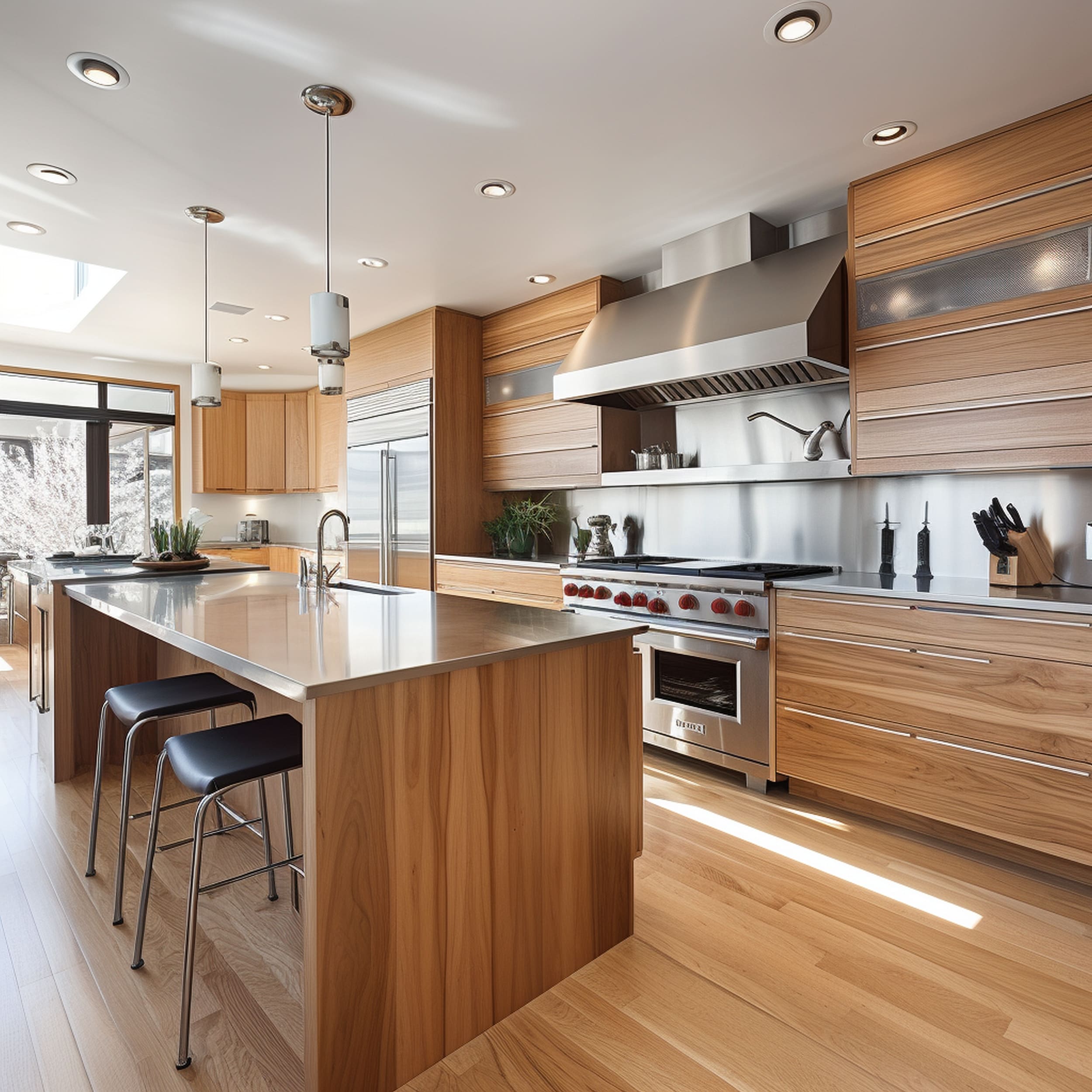 Modern Kitchen With Warm Wood Cabinets