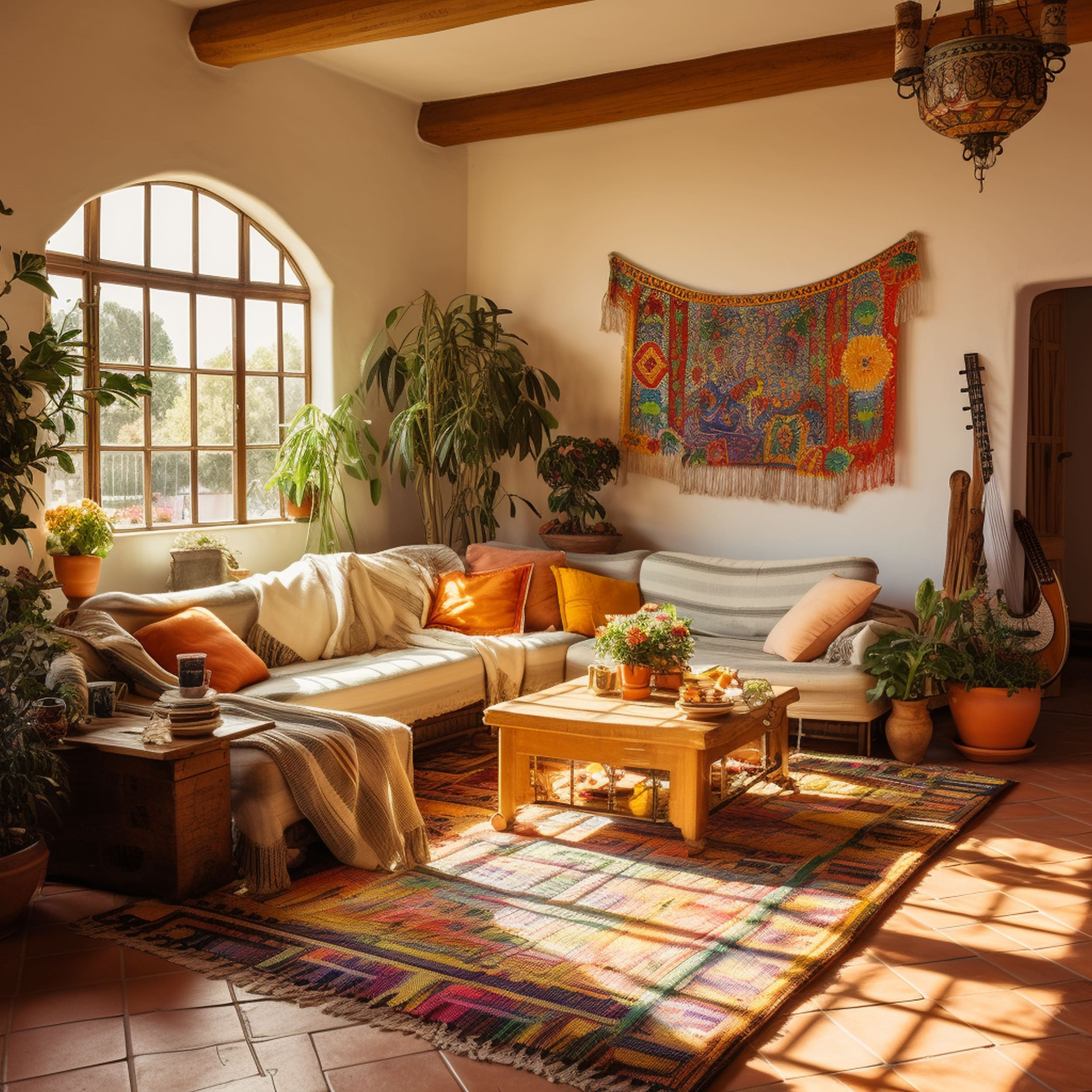 Mexican Inspired Living Room With Wall Tapestry