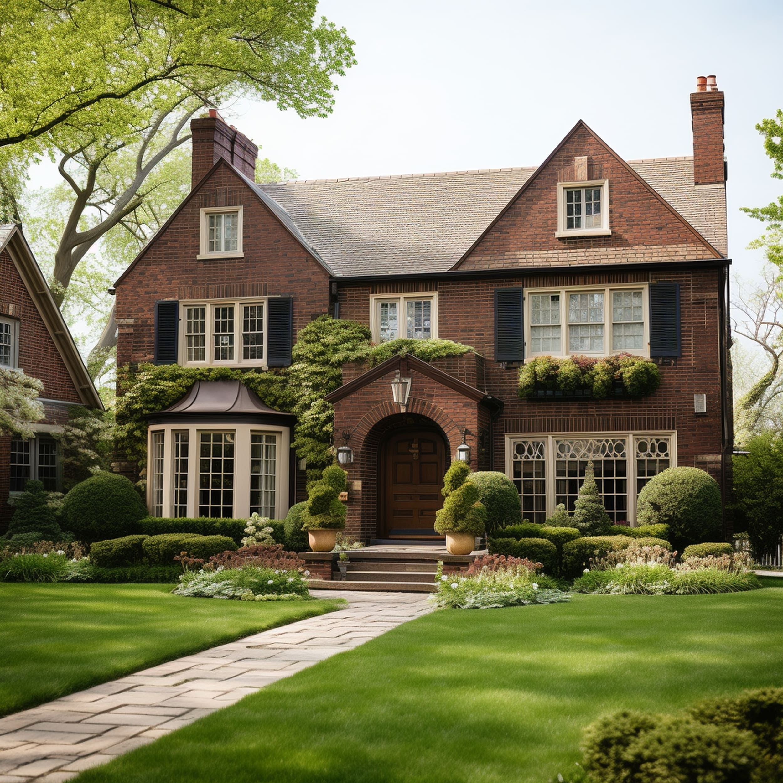 Brick Home With Brown Front Door