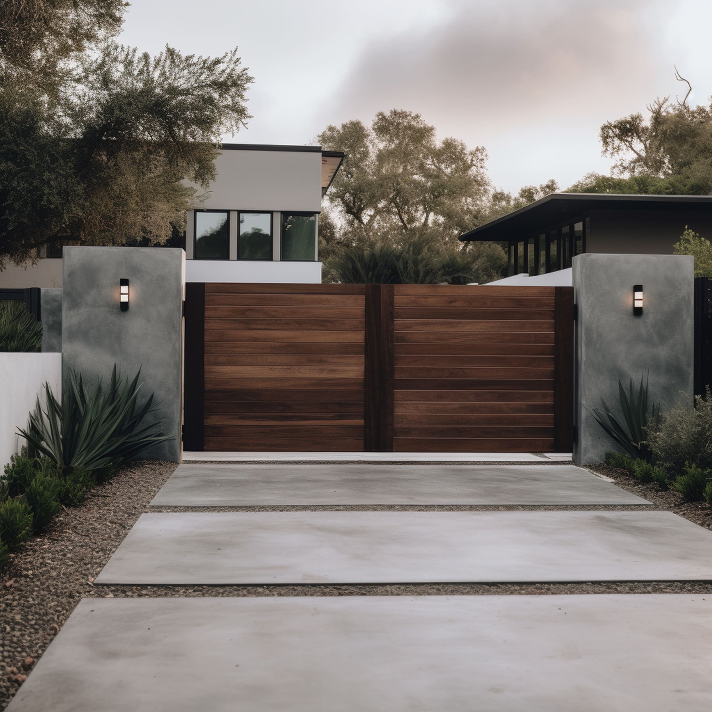 Driveway Gate With Modern Design Using Horizontal Lines