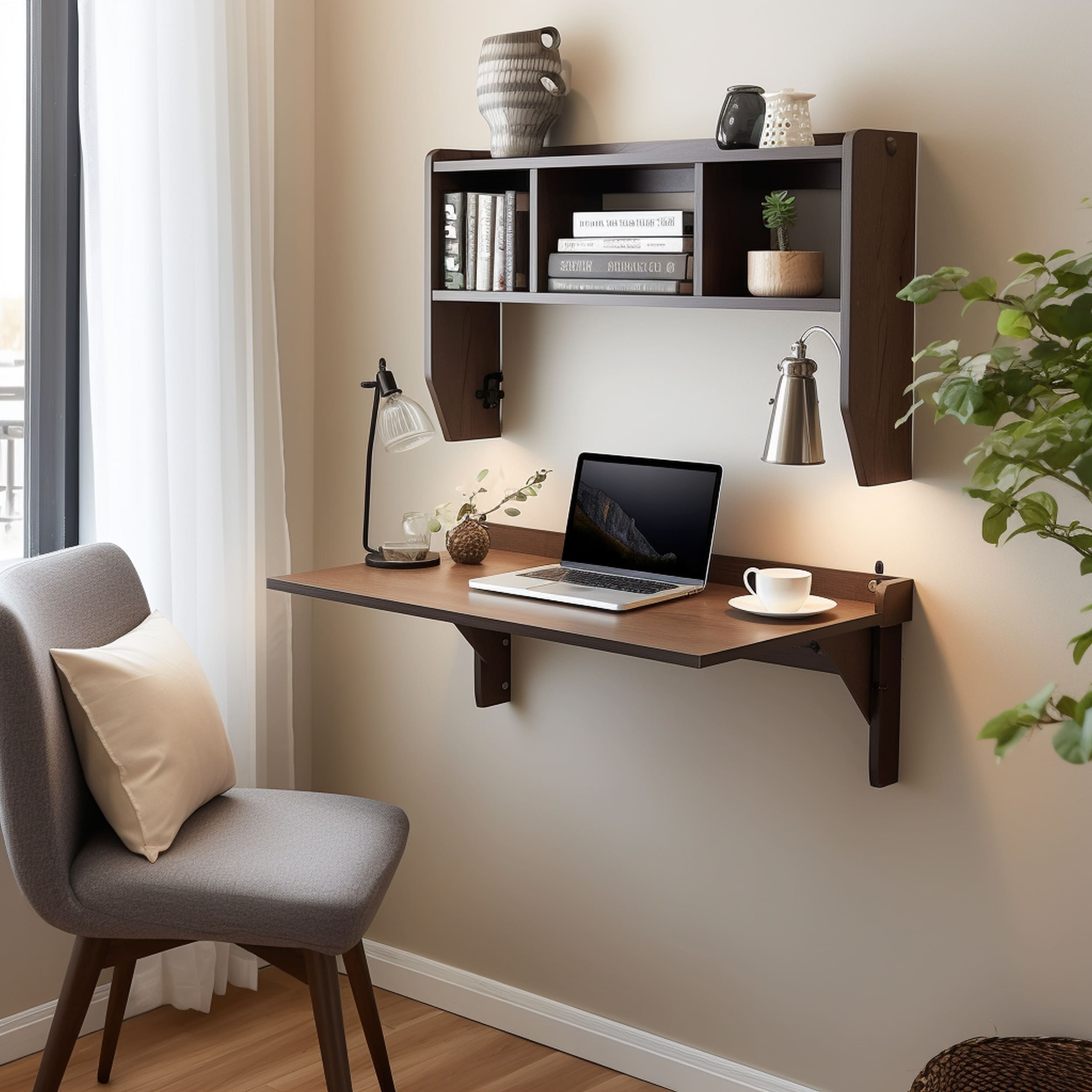 Living Room With Wall Mounted Desk