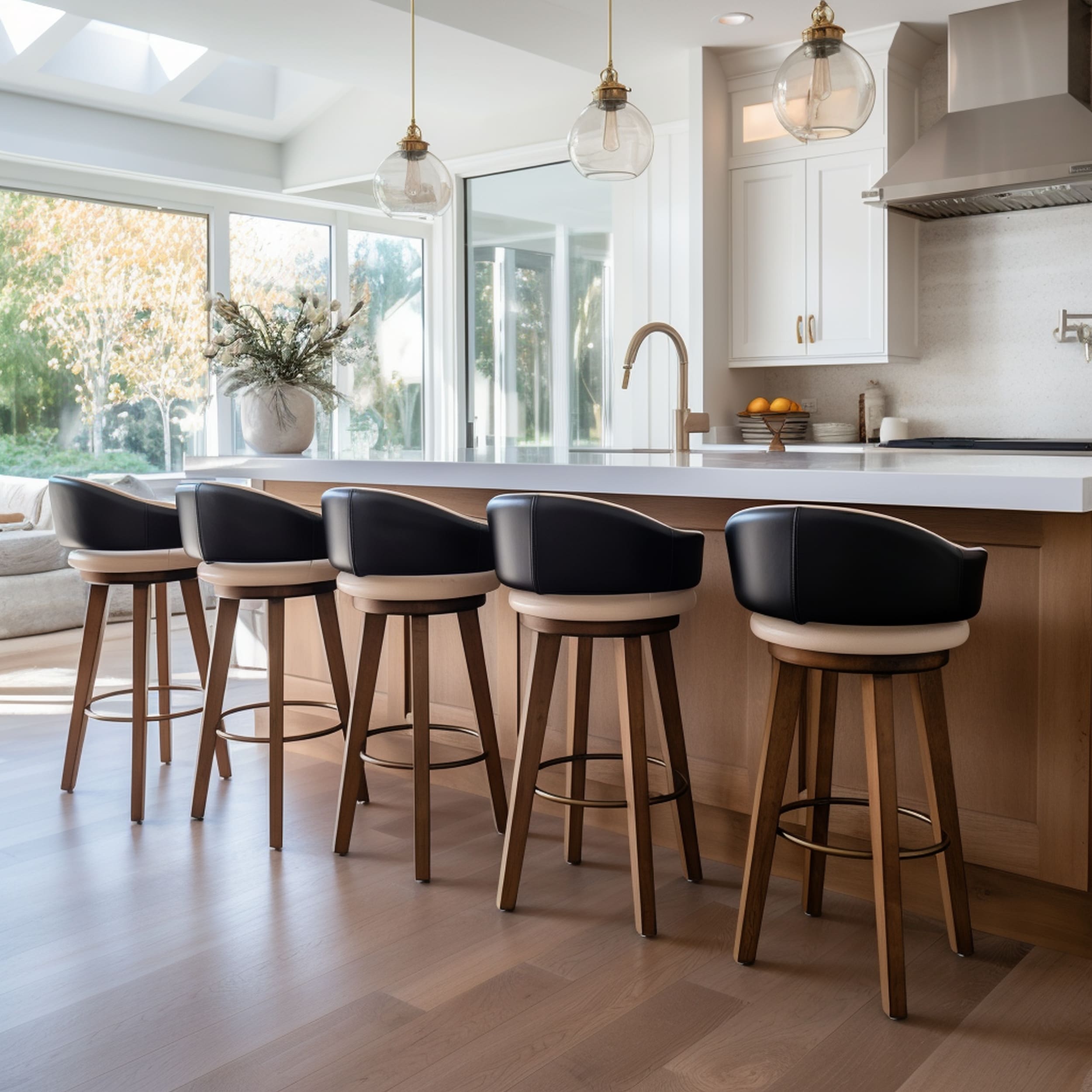 Modern Kitchen With Bucket Style Bar Stools