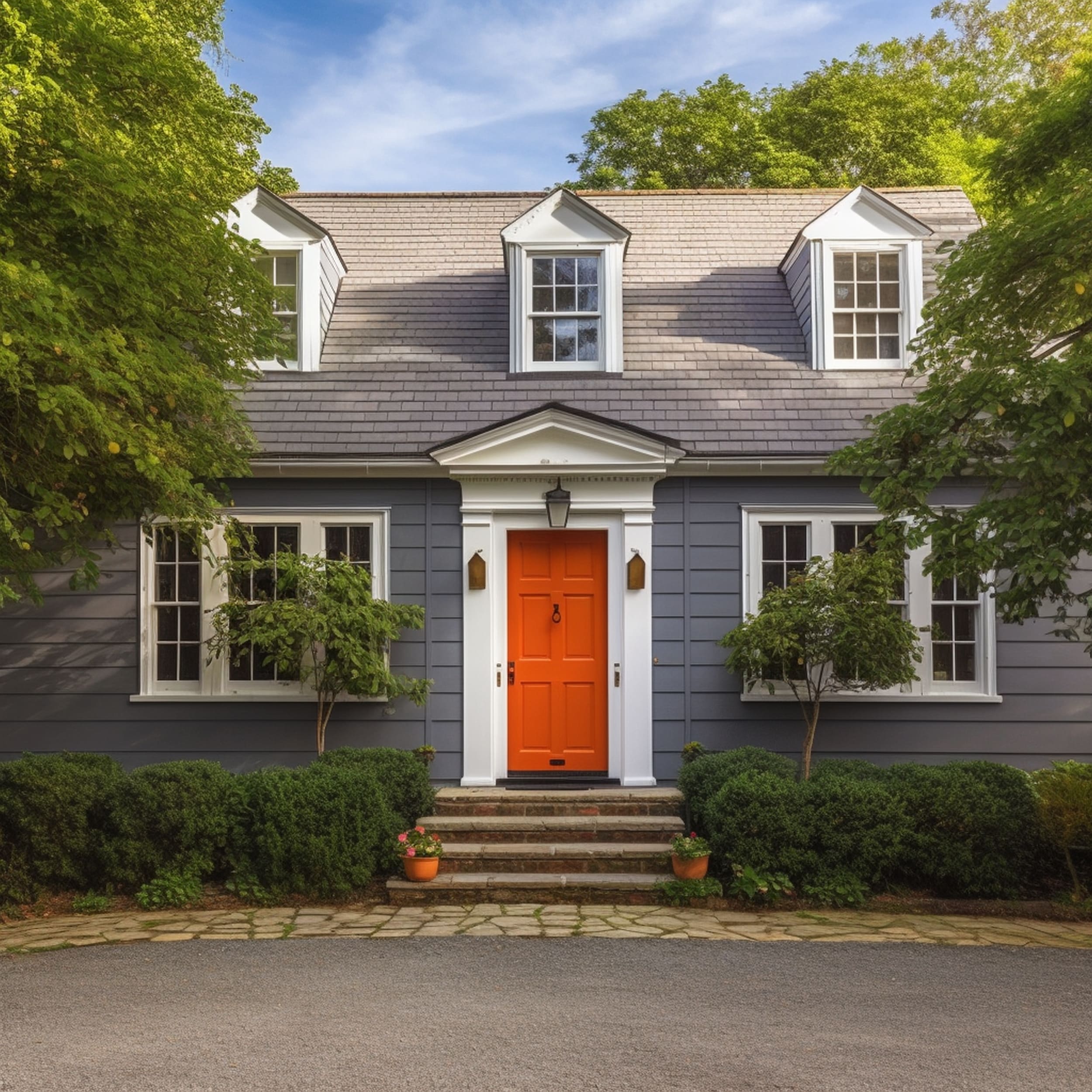 Orange Front Door on a Gray House