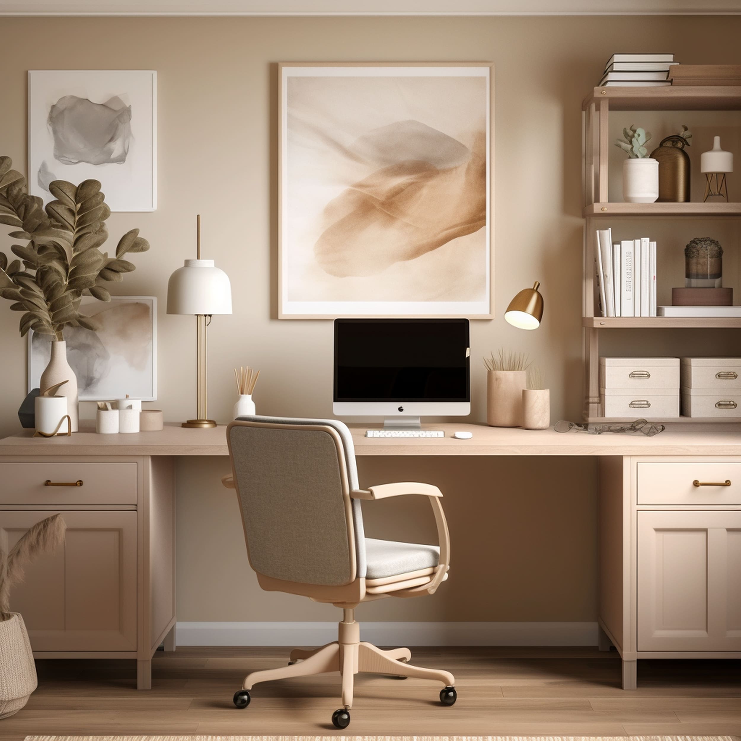 Desk in a Neutral Toned Windowless Room