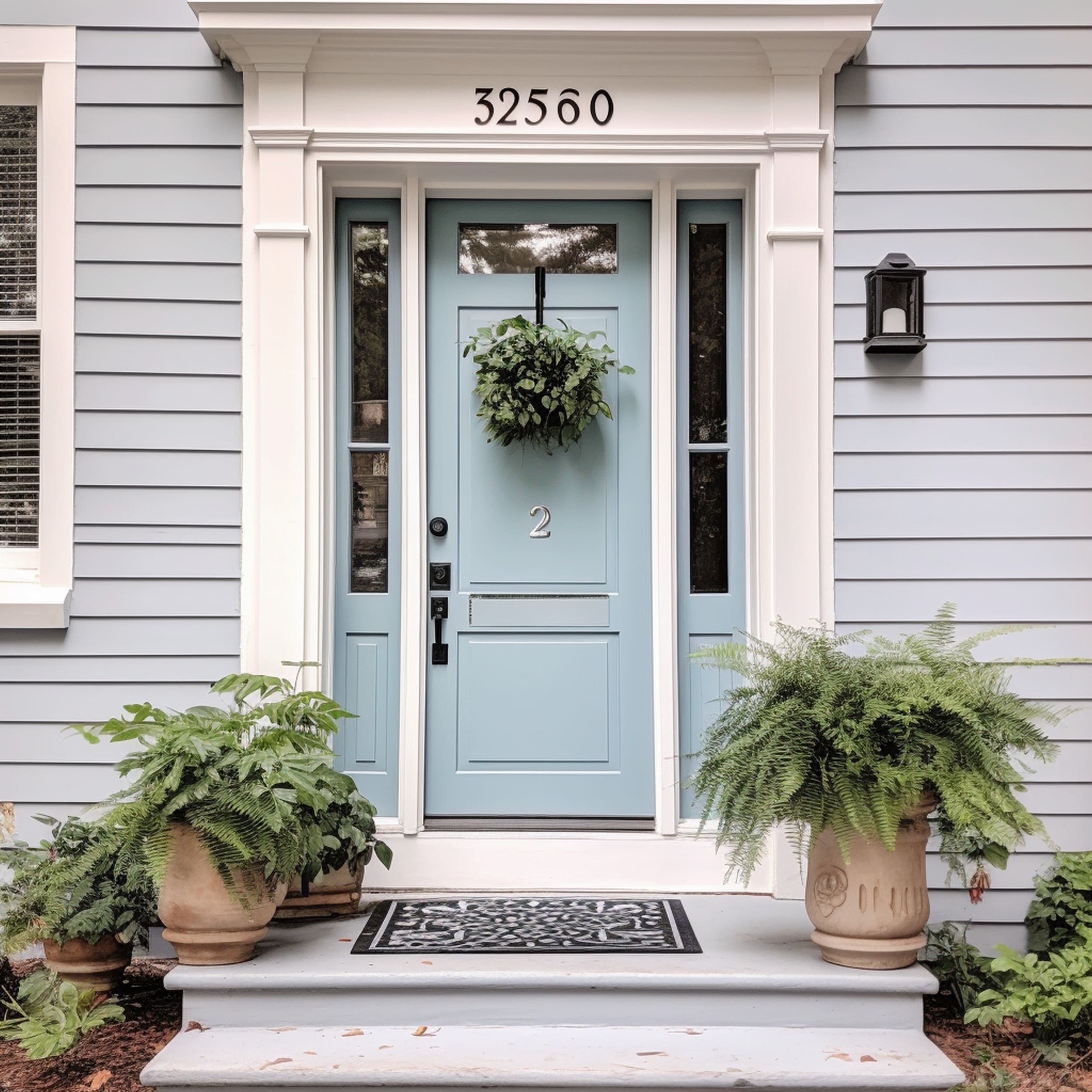 Light Blue Front Door on a Gray House
