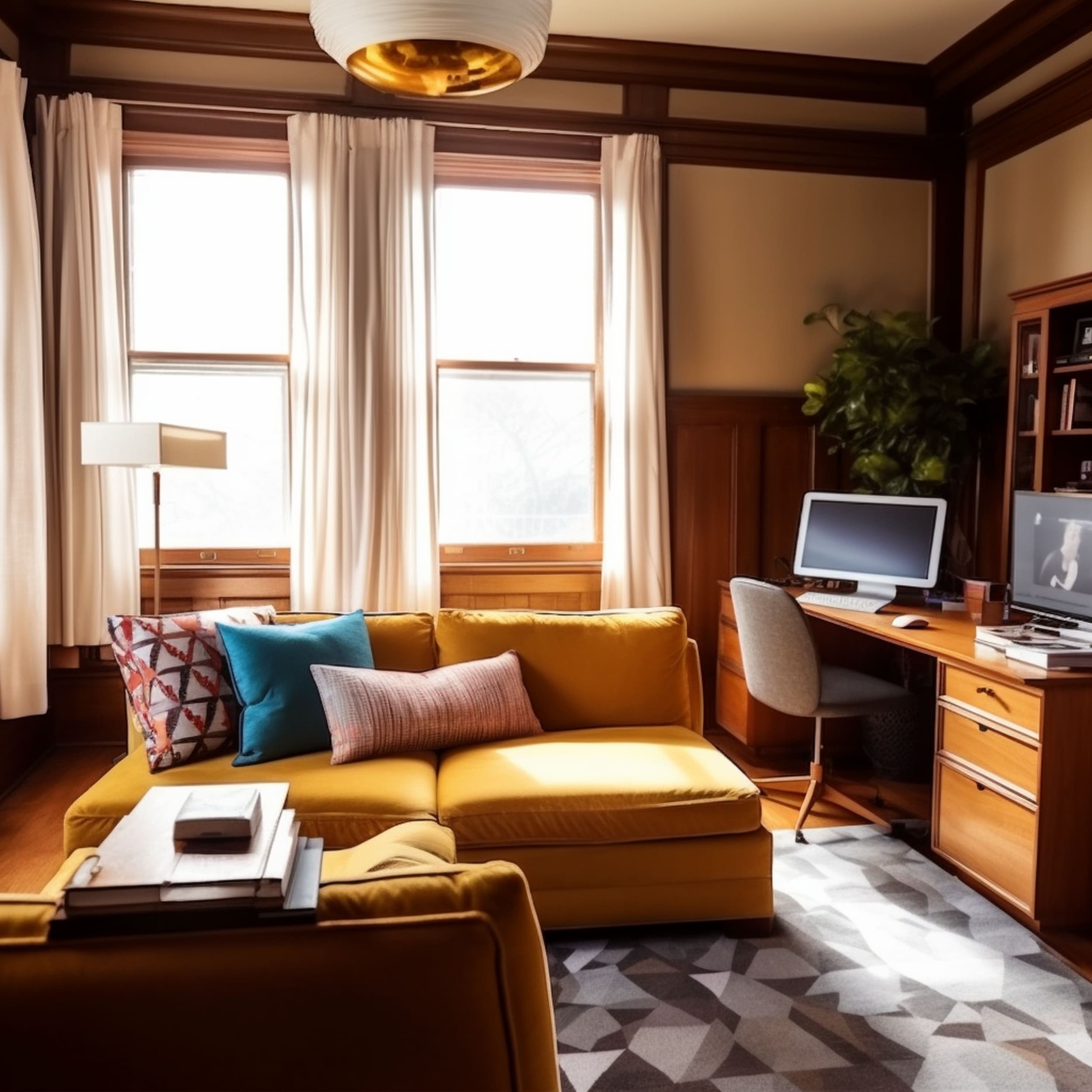 Living Room With Desk Behind the Couch