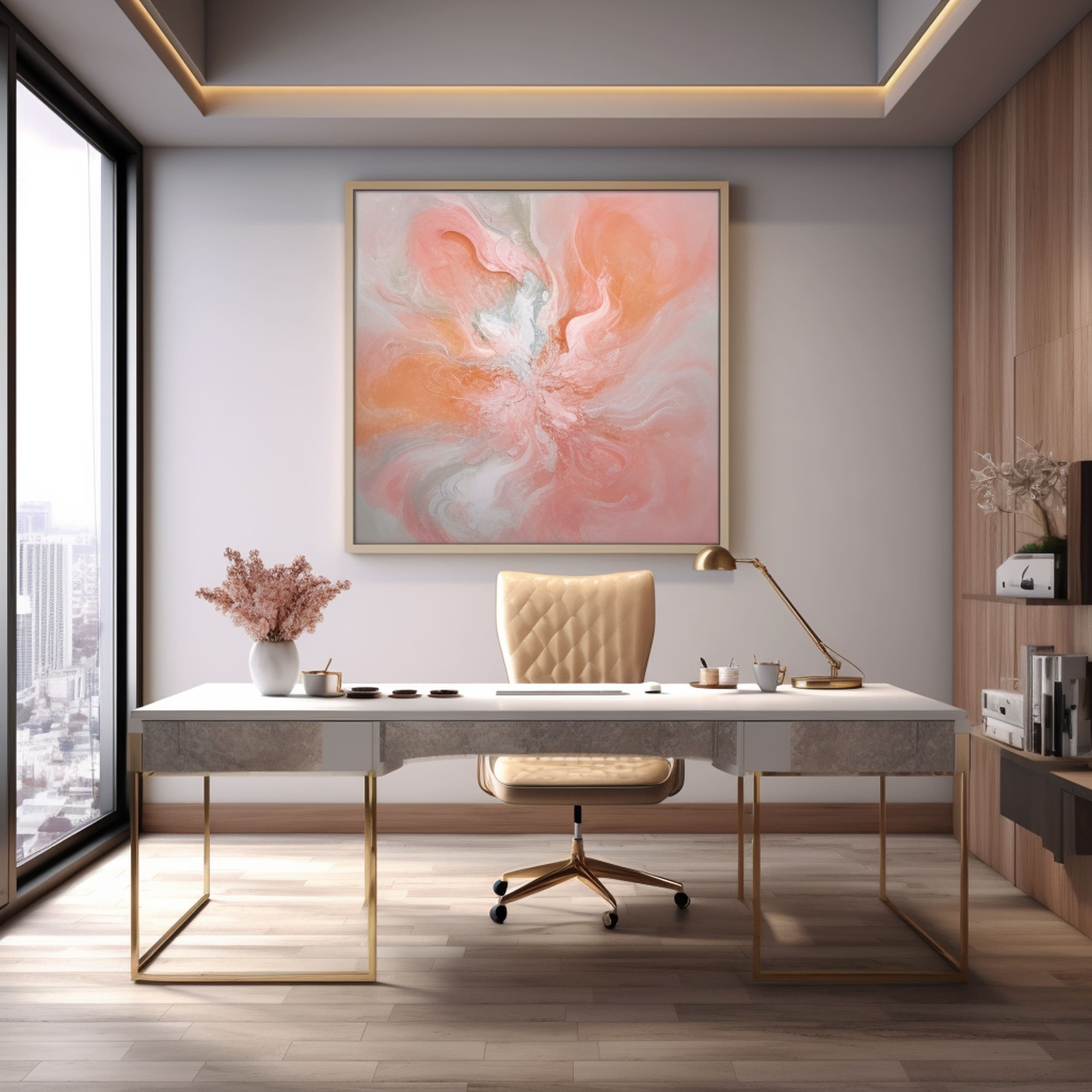 Luxurious Home Office With Abstract Wall Art