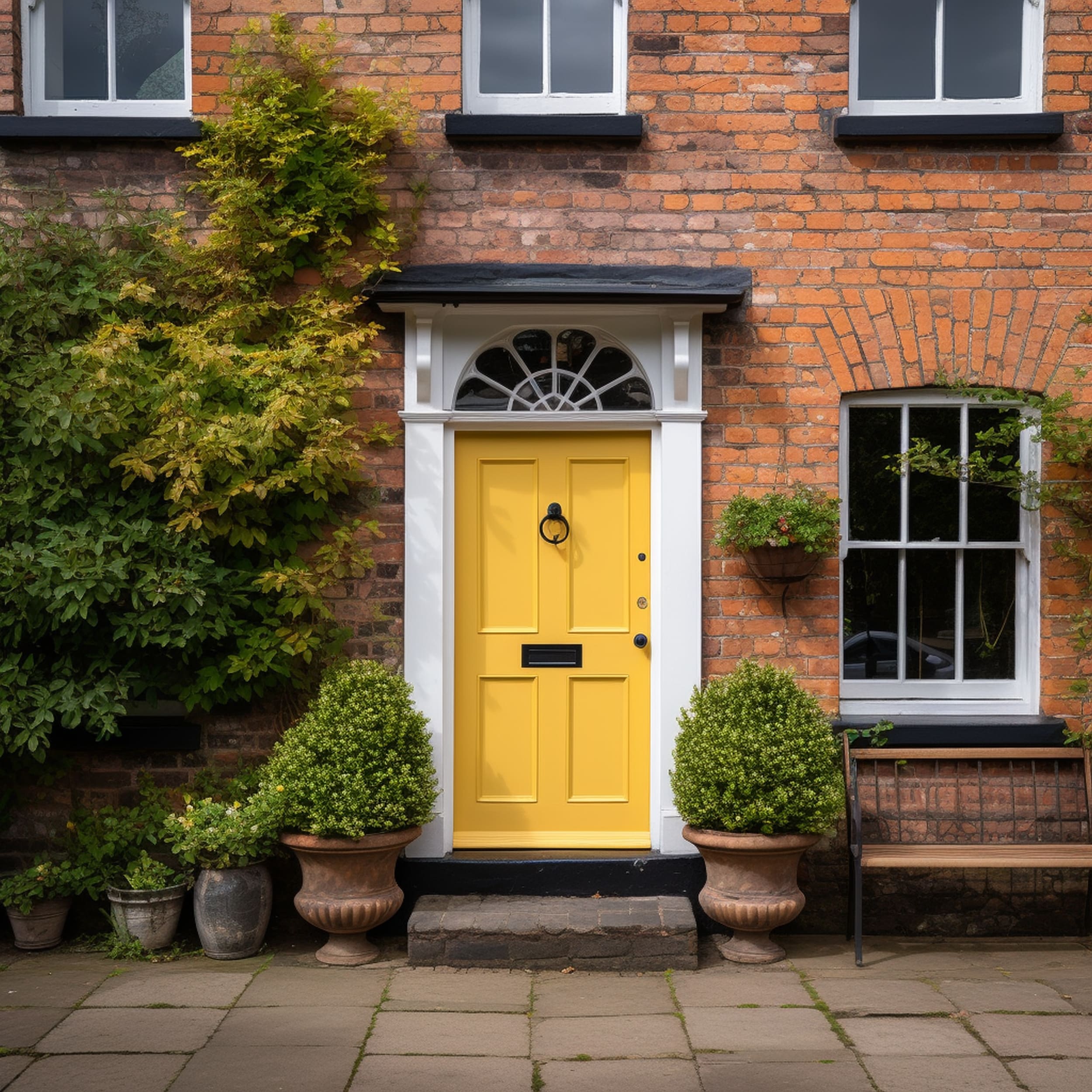 Brick Home With Yellow Front Door