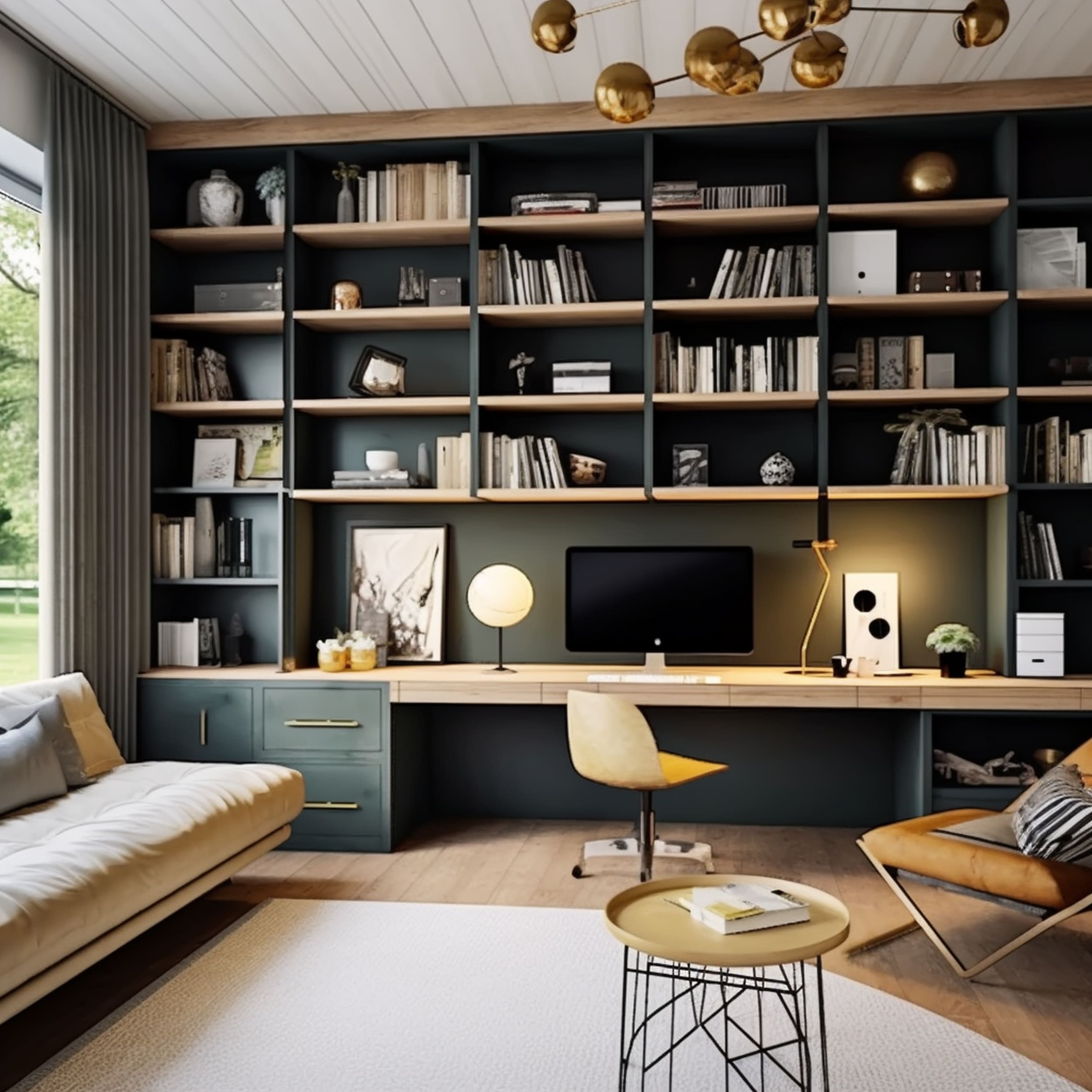 Living Room With Integrated Desk in Bookcase