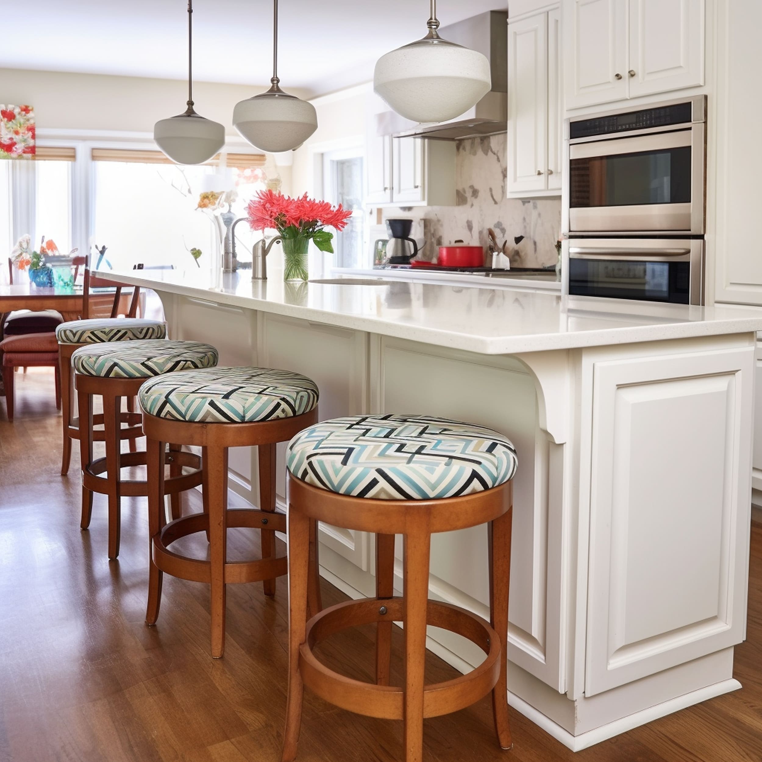 Modern Kitchen With Round Backless Bar Stools