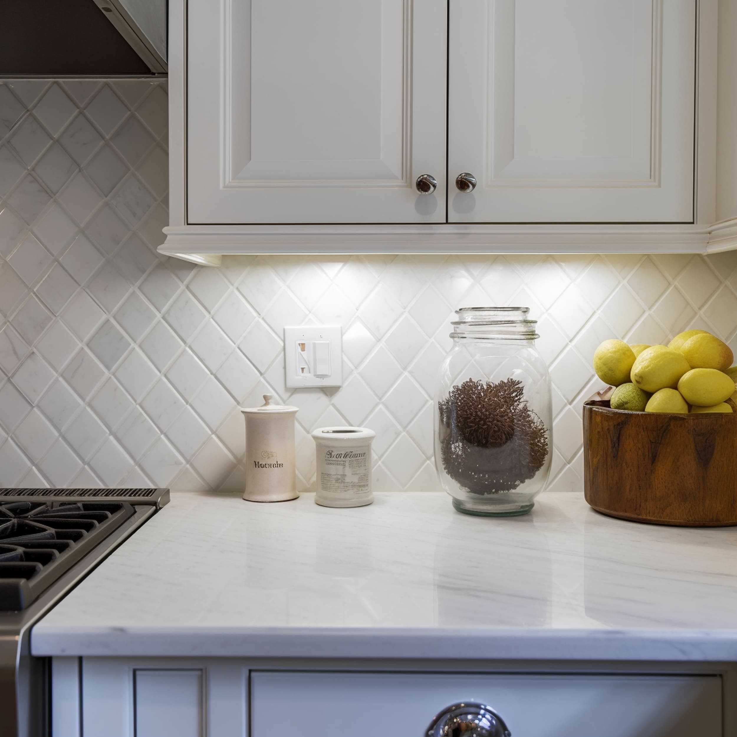 Square Tile Backsplash With Diamond Pattern Style