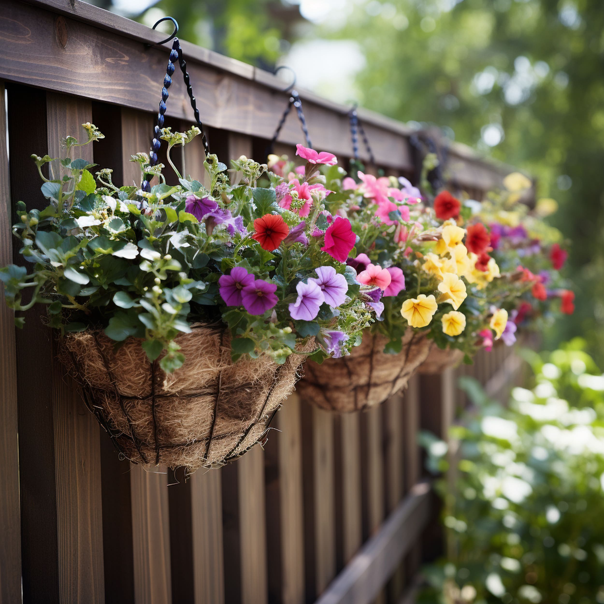Basket Fence Planters With Colorful Flowers