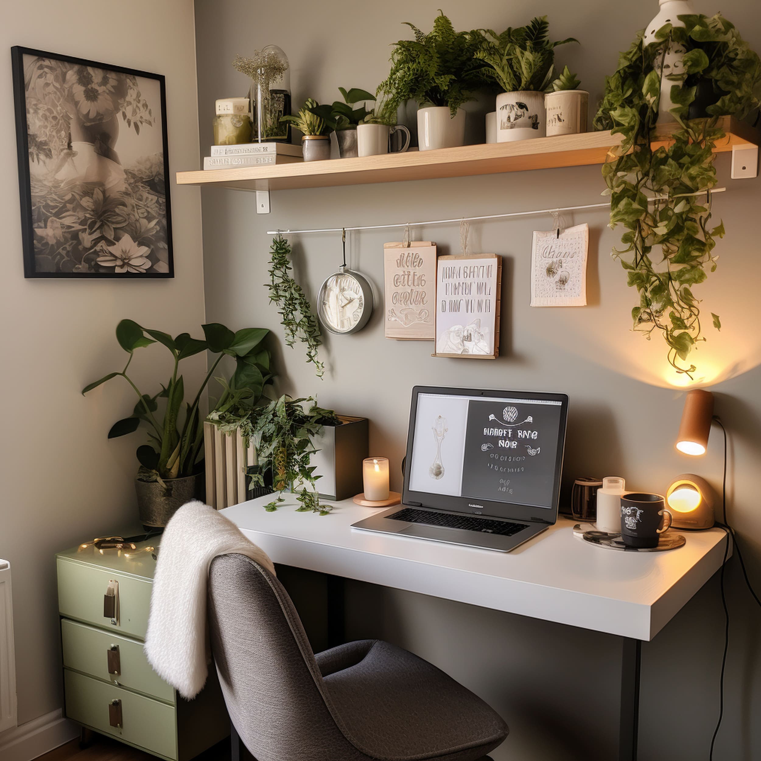 Desk Surrounded by Greenery in a Windowless Room