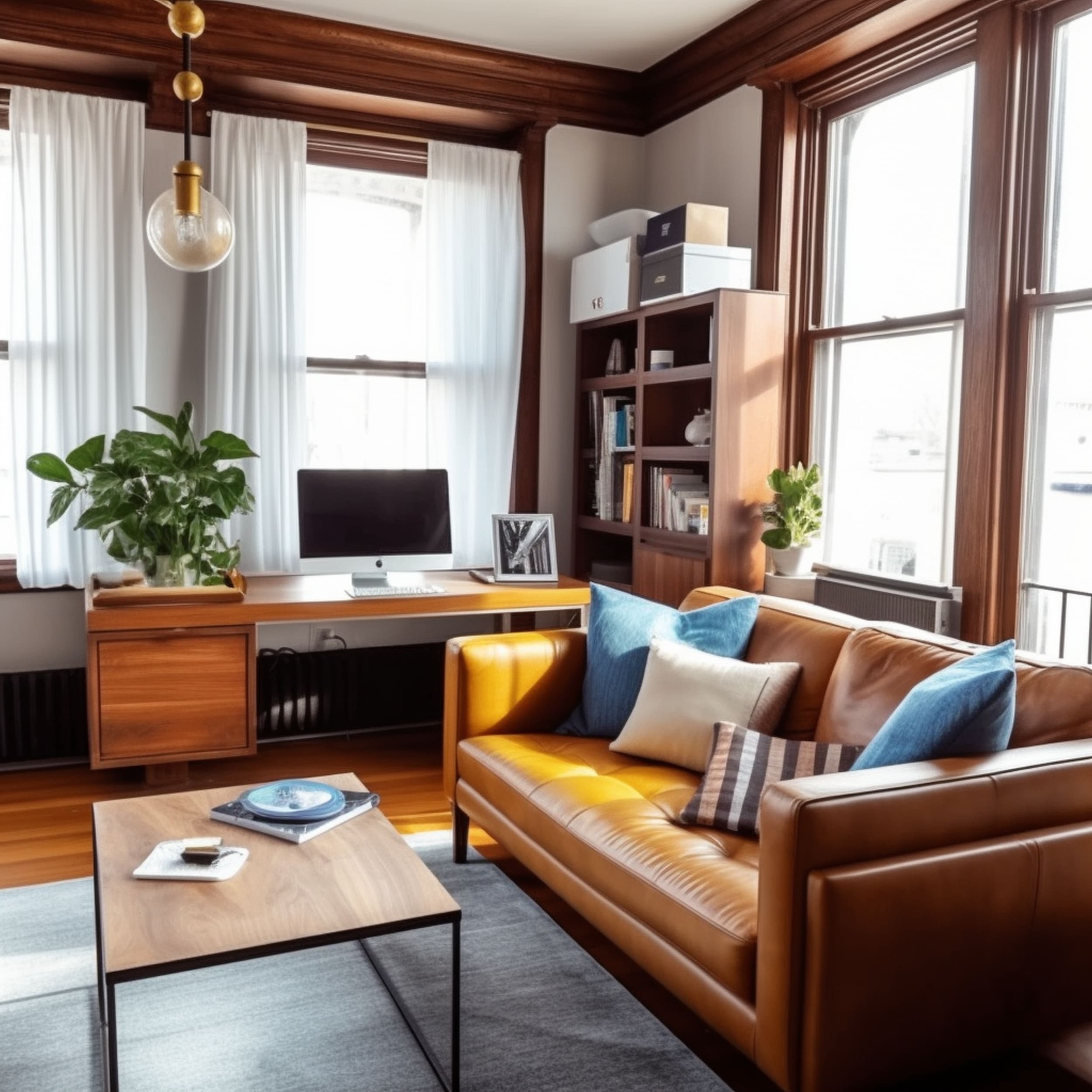 Living Room With Desk in Front of the Window