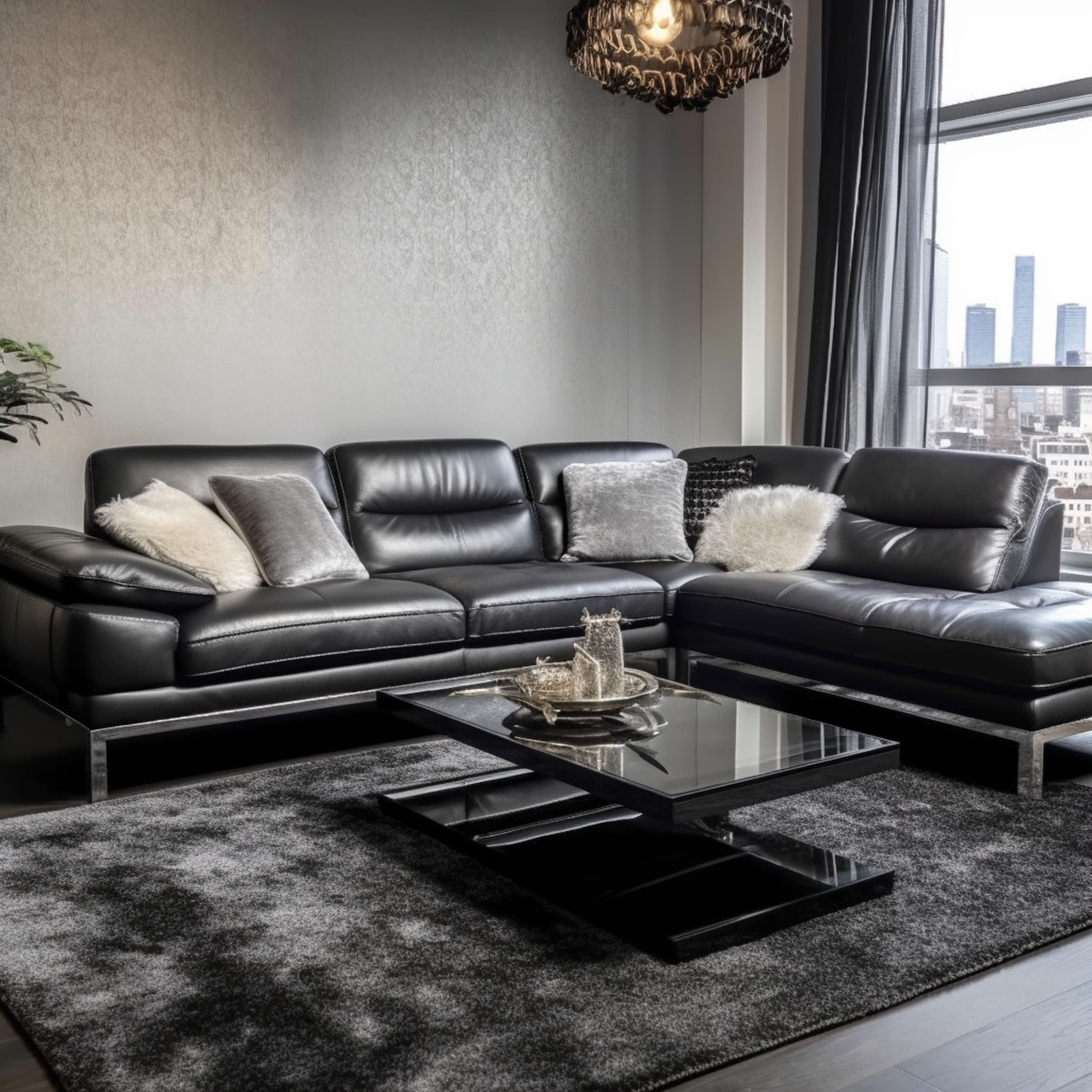 Black Sofa in Luxurious Gray Living Room