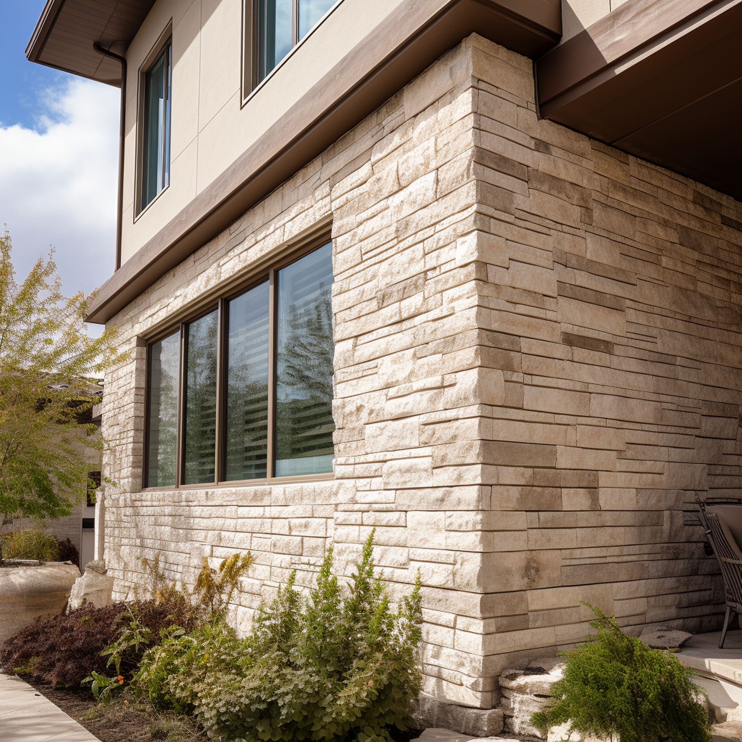 House With Travertine Stone Siding