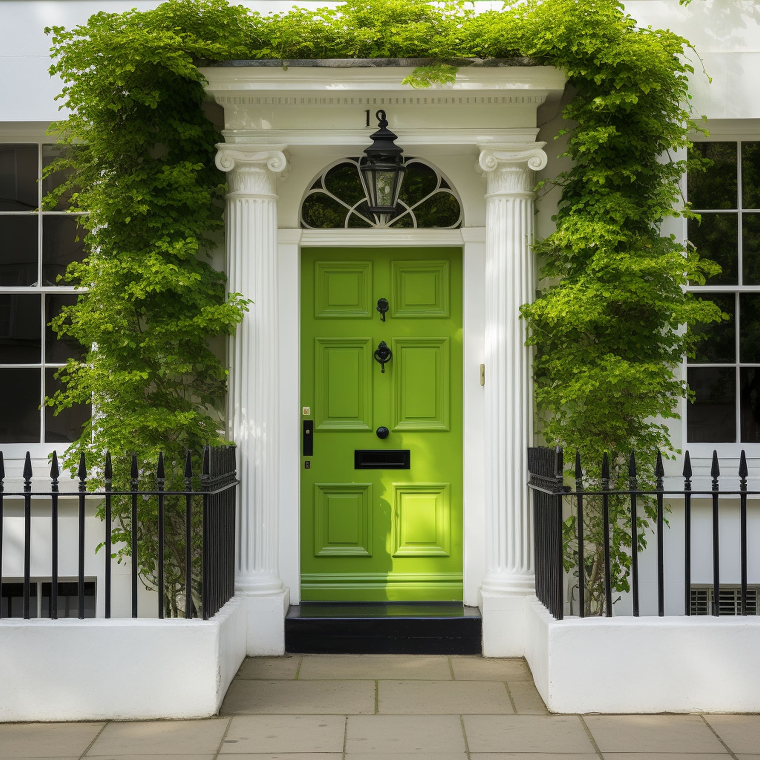 Lime Green Front Door on a White House