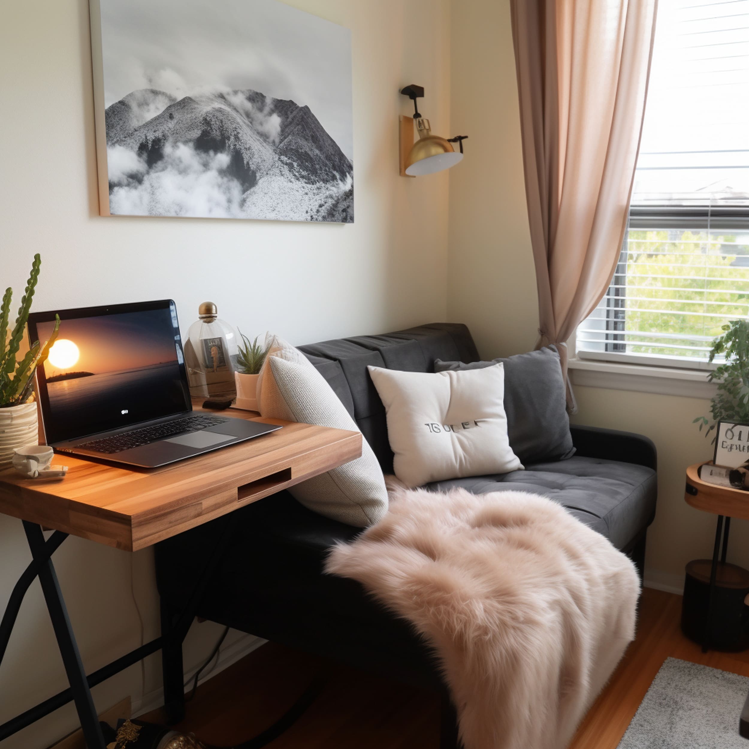 Living Room With Desk Next to the Sofa