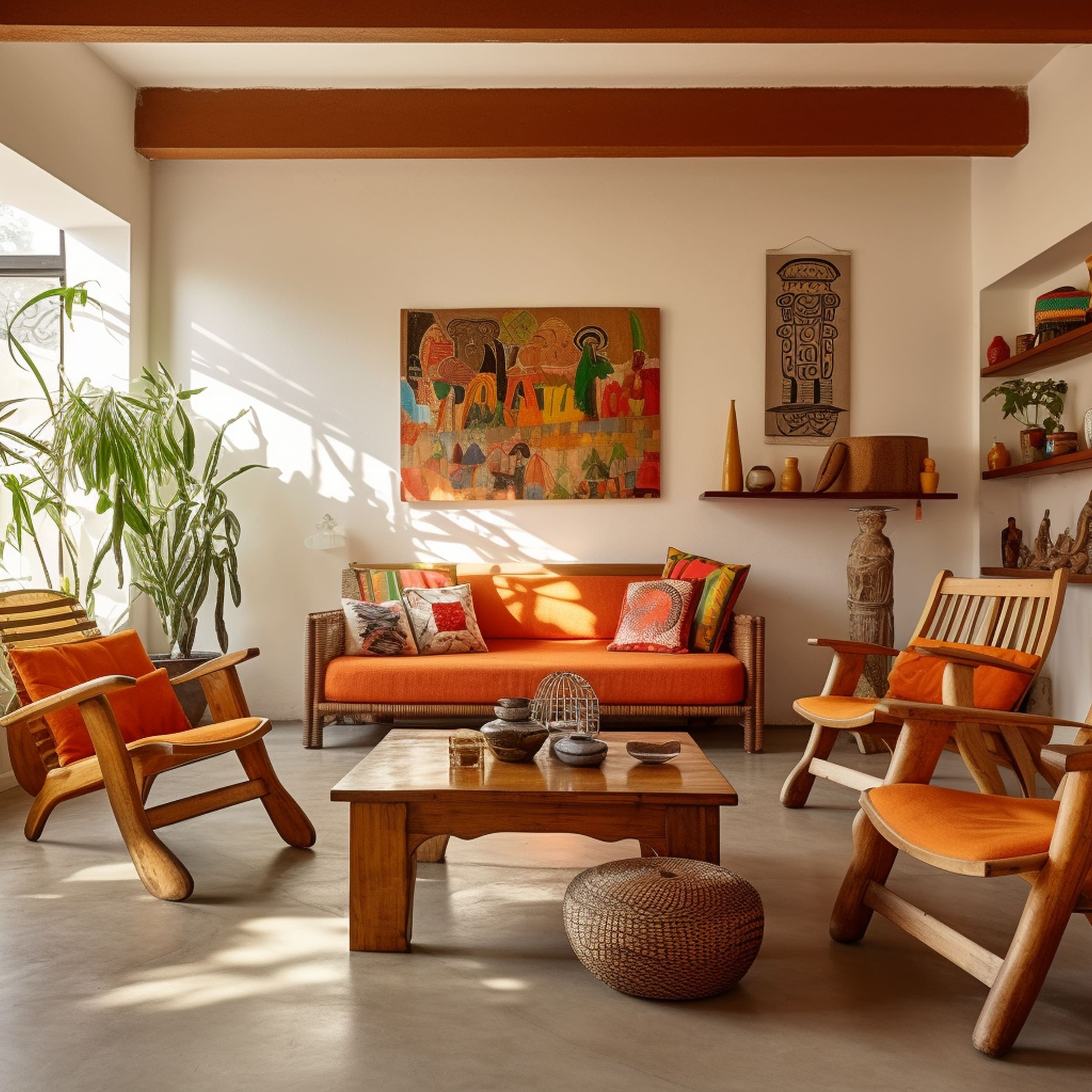 Mexican Inspired Living Room With Wood Furniture