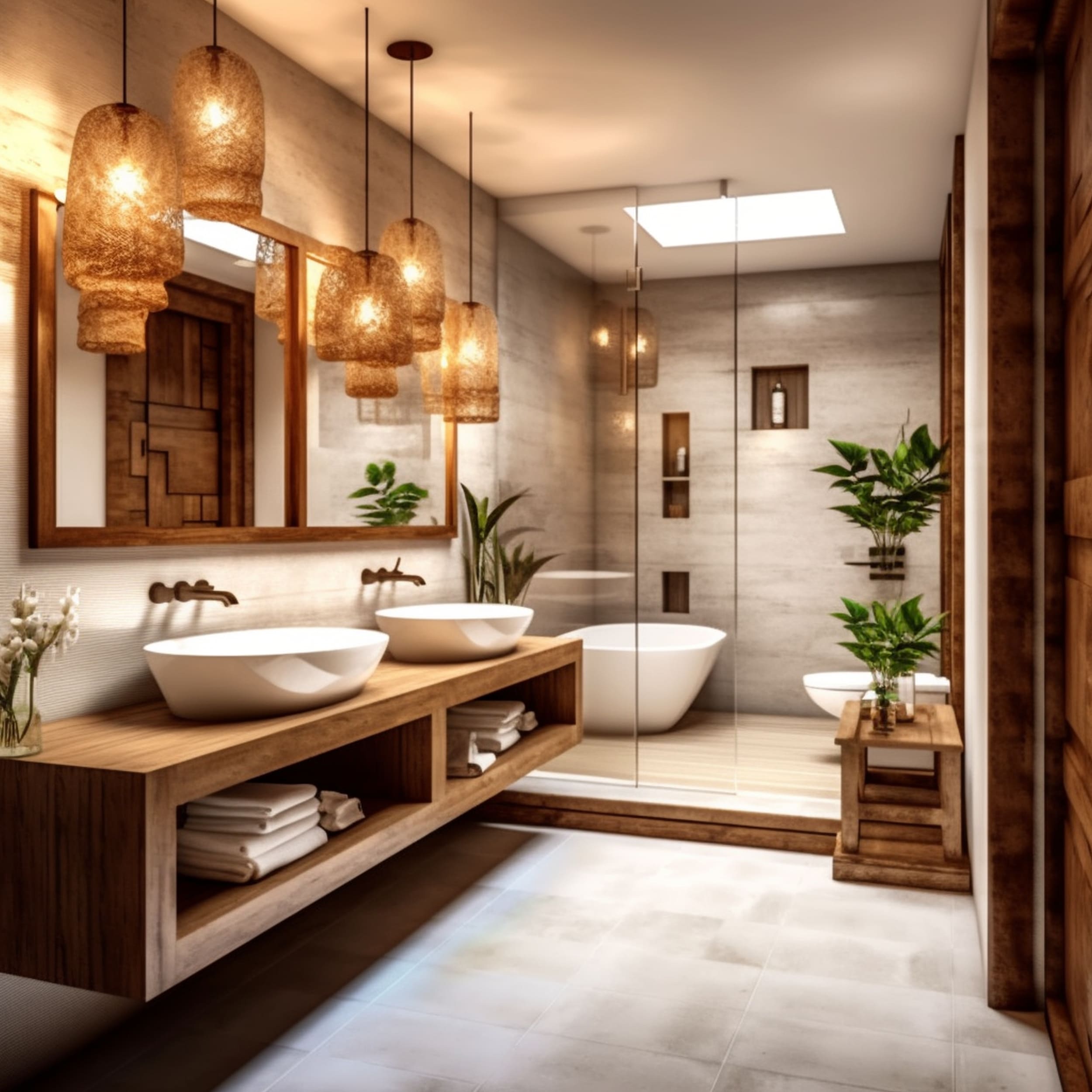 Modern Japanese Style Bathroom With Pendant Lights
