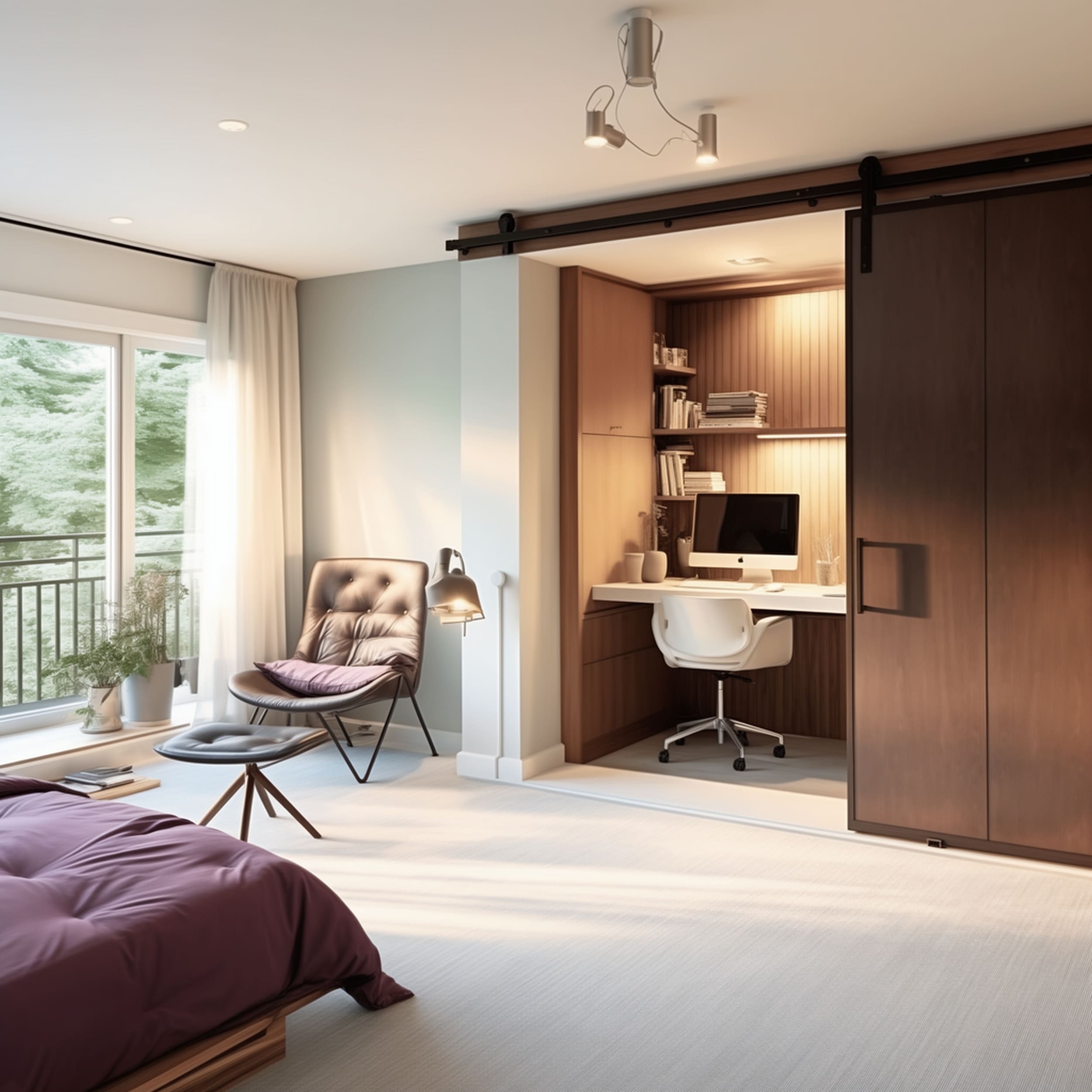 Bedroom With Desk in a Hidden Closet