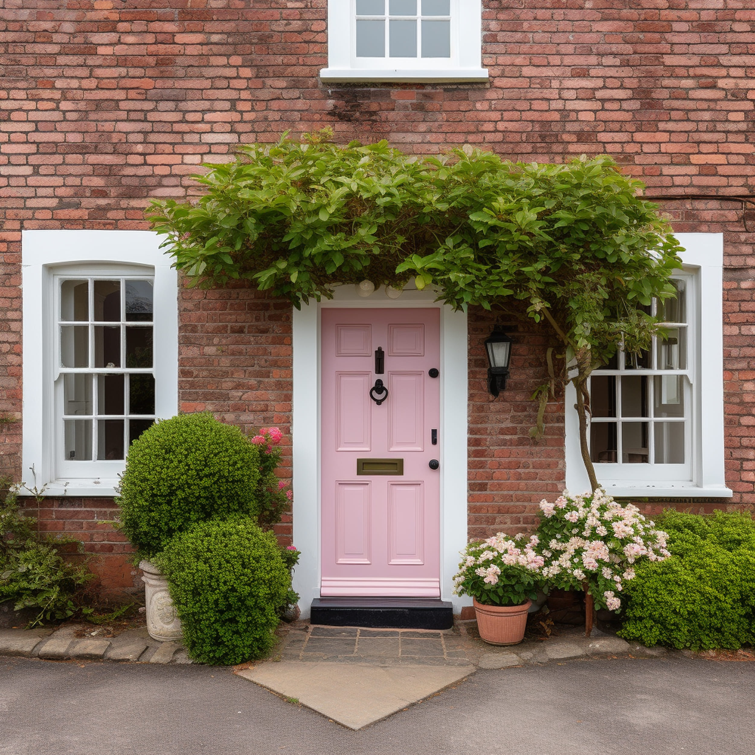 Brick Home With Pink Front Door