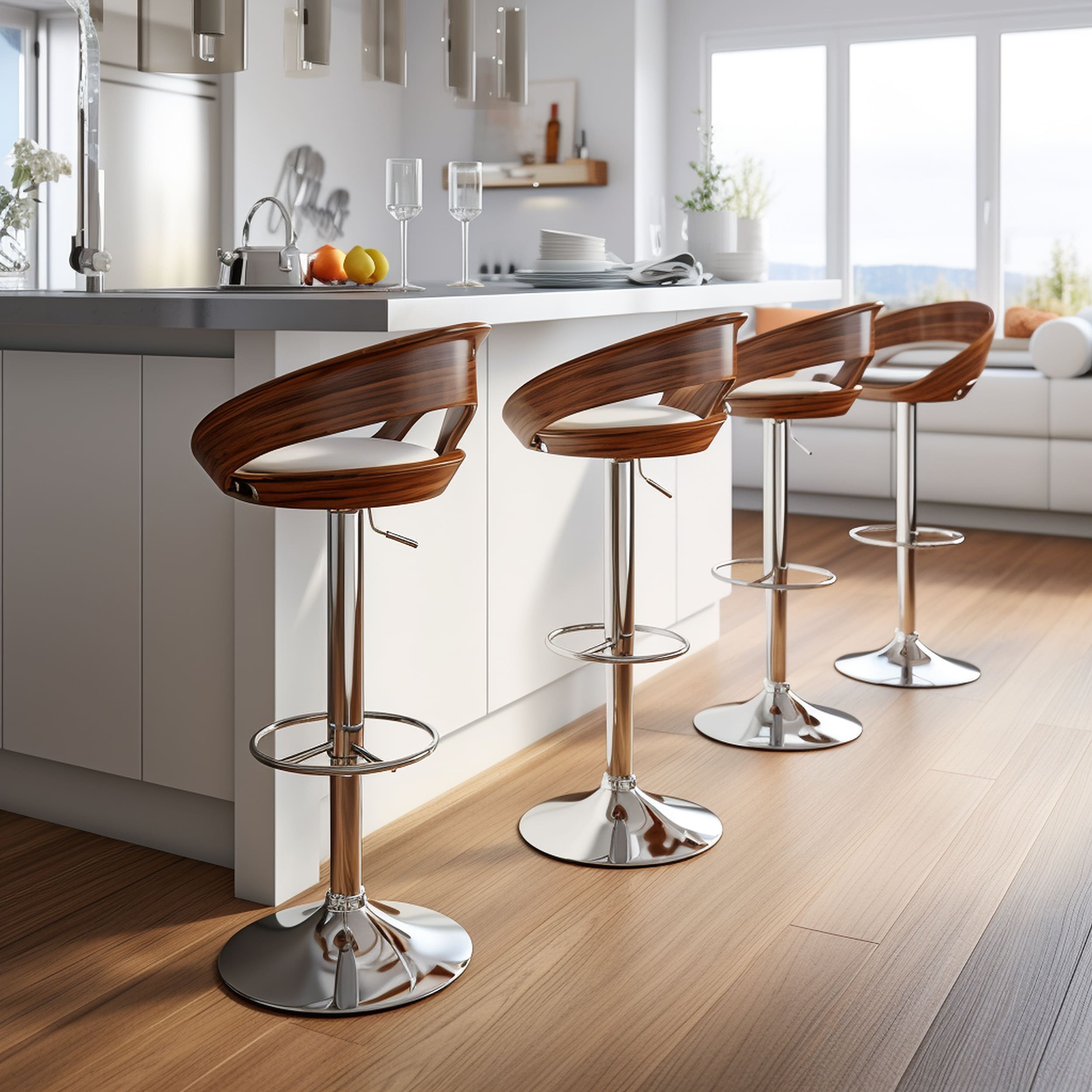 Modern Kitchen With Adjustable Bar Stools
