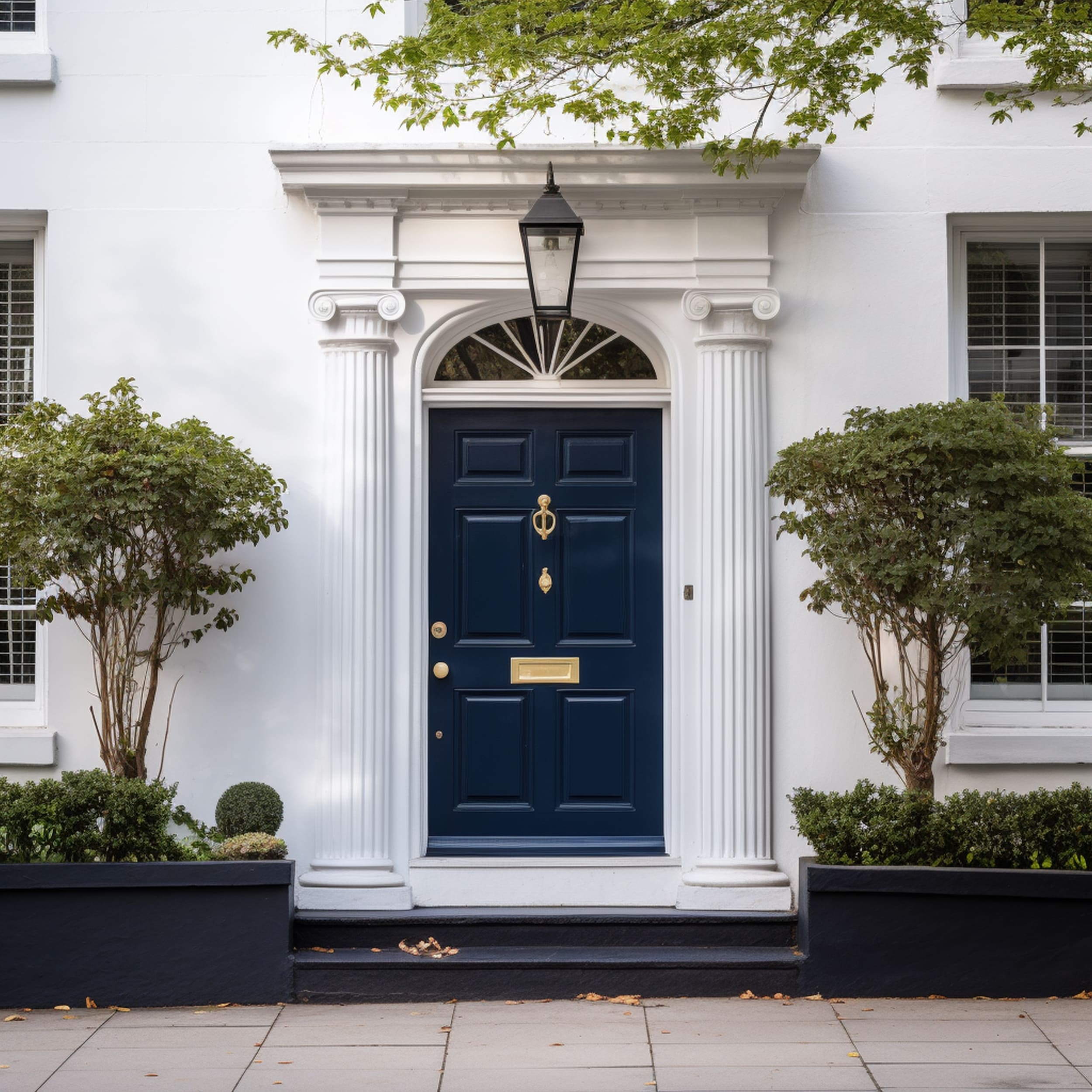 Navy Blue Front Door on a White House