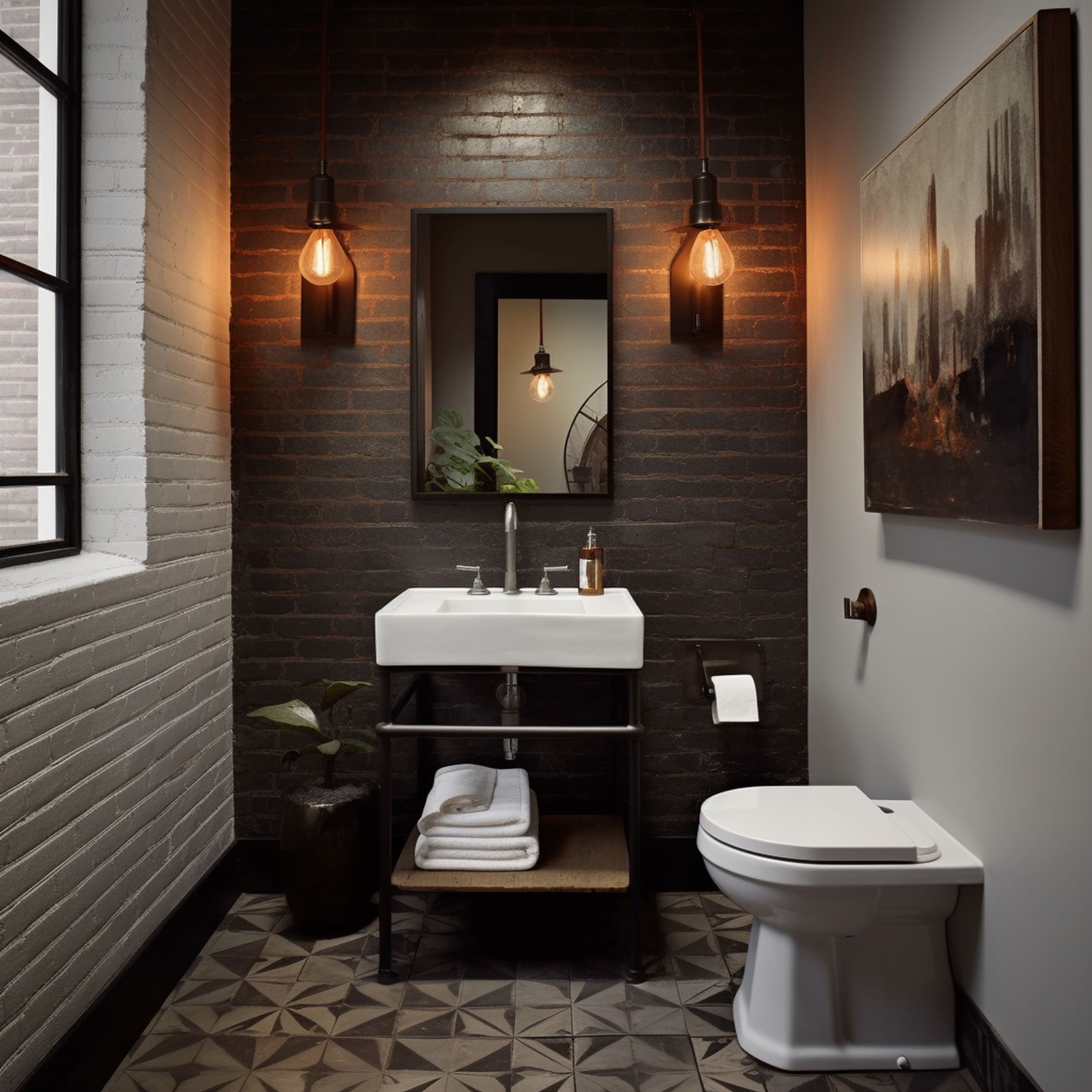 Small Industrial Inspired Bathroom With Wall Art