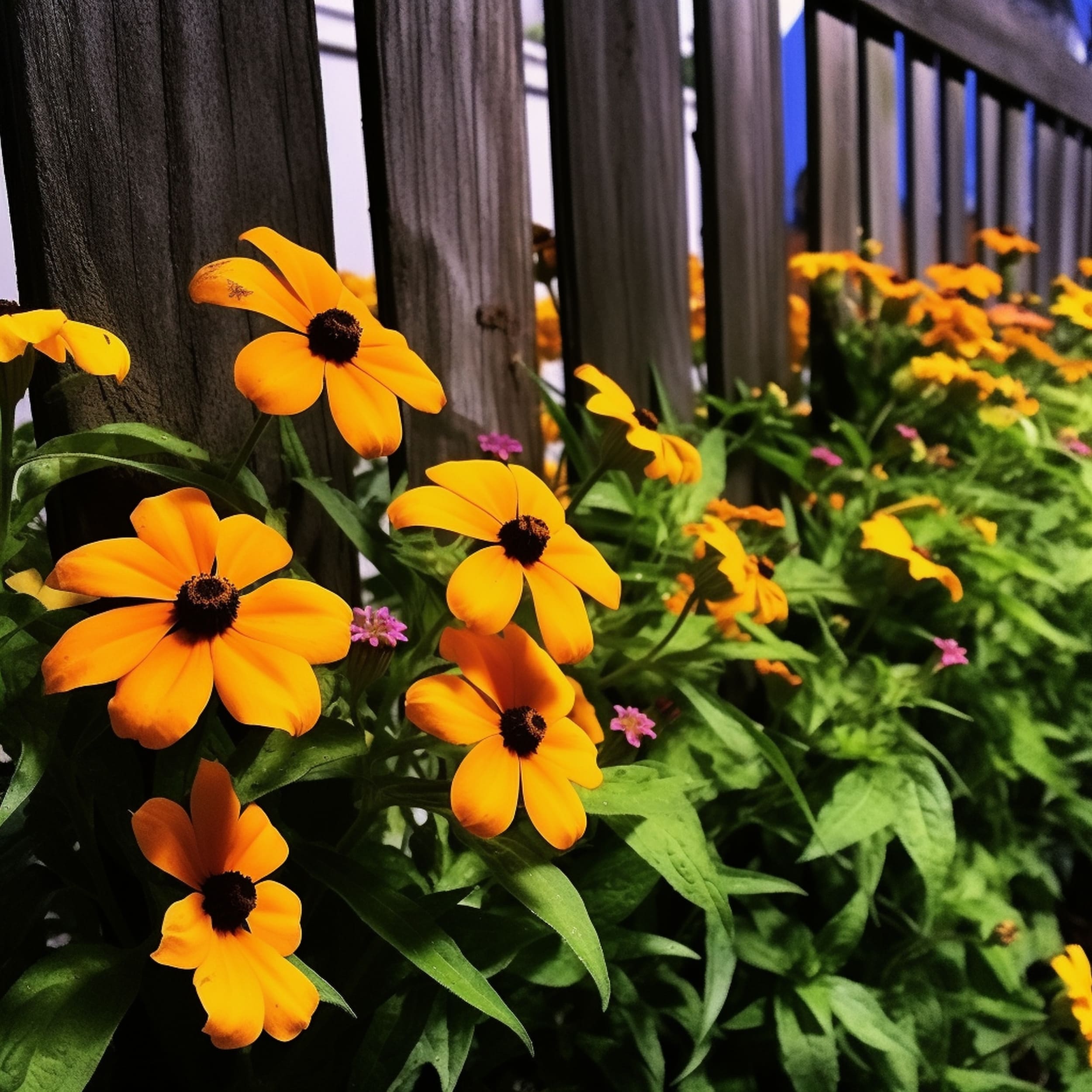 Climbing Black Eyed Susan Plant Growing on Fence