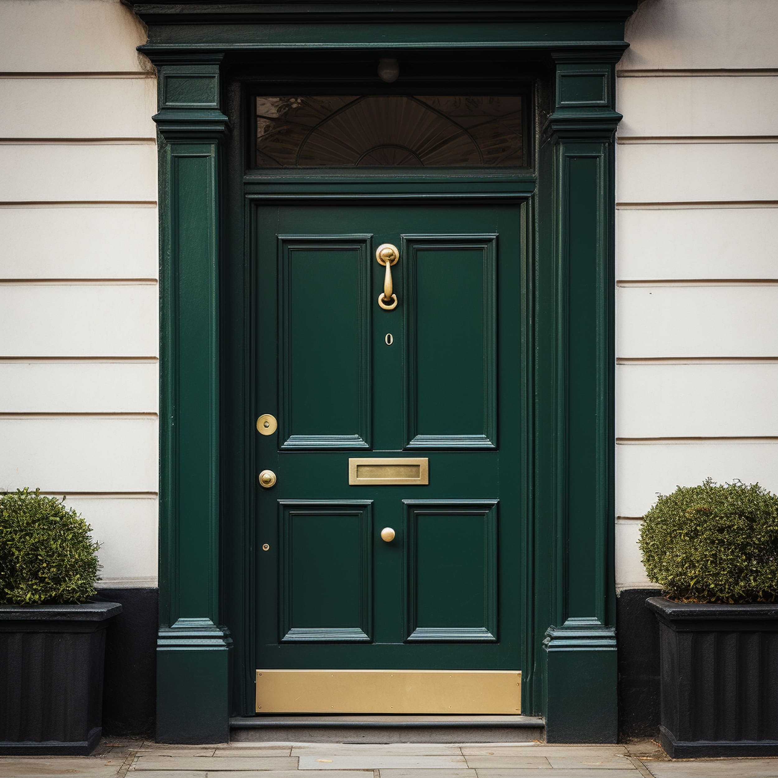 Dark Green Front Door on a White House