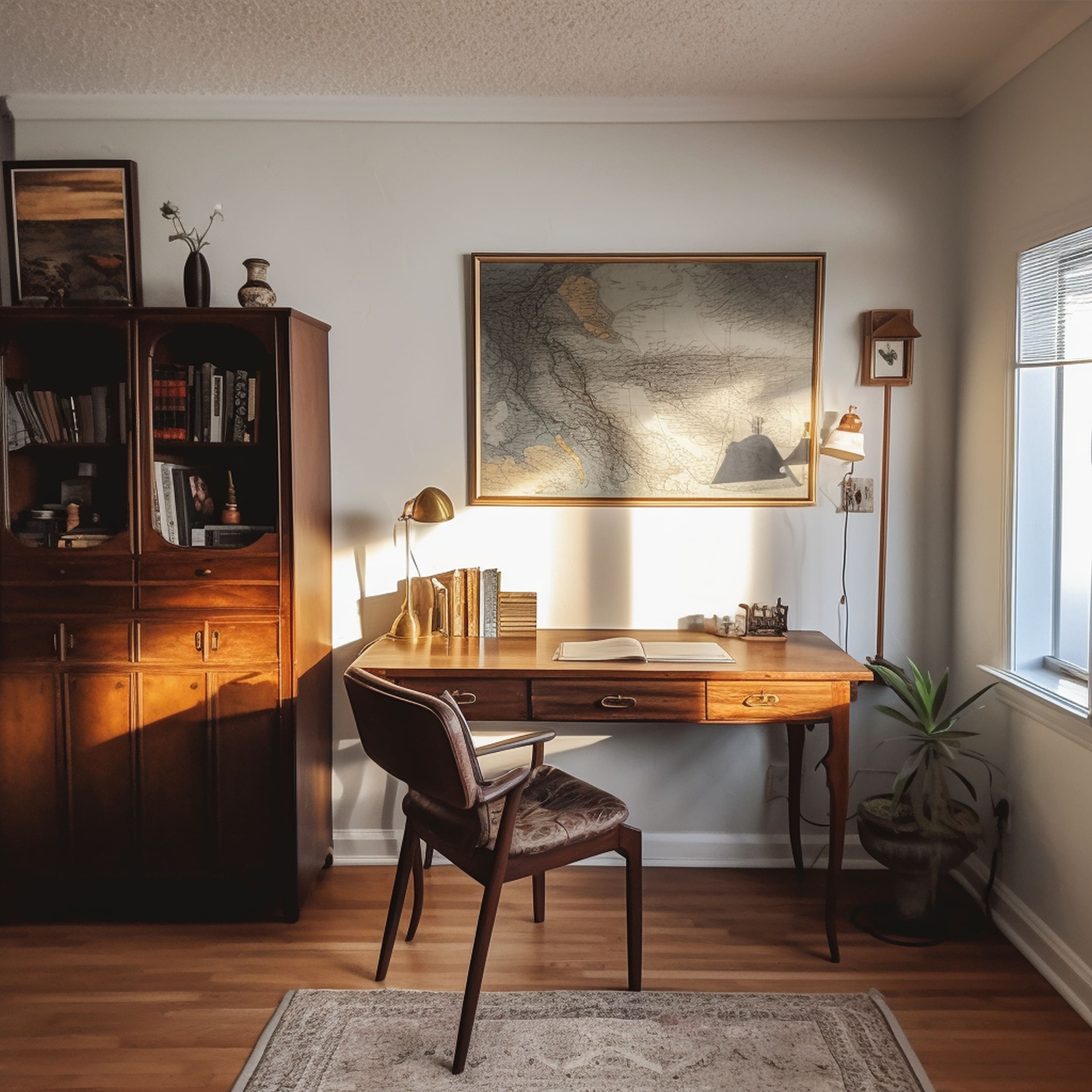 Living Room With Desk in an Empty Corner