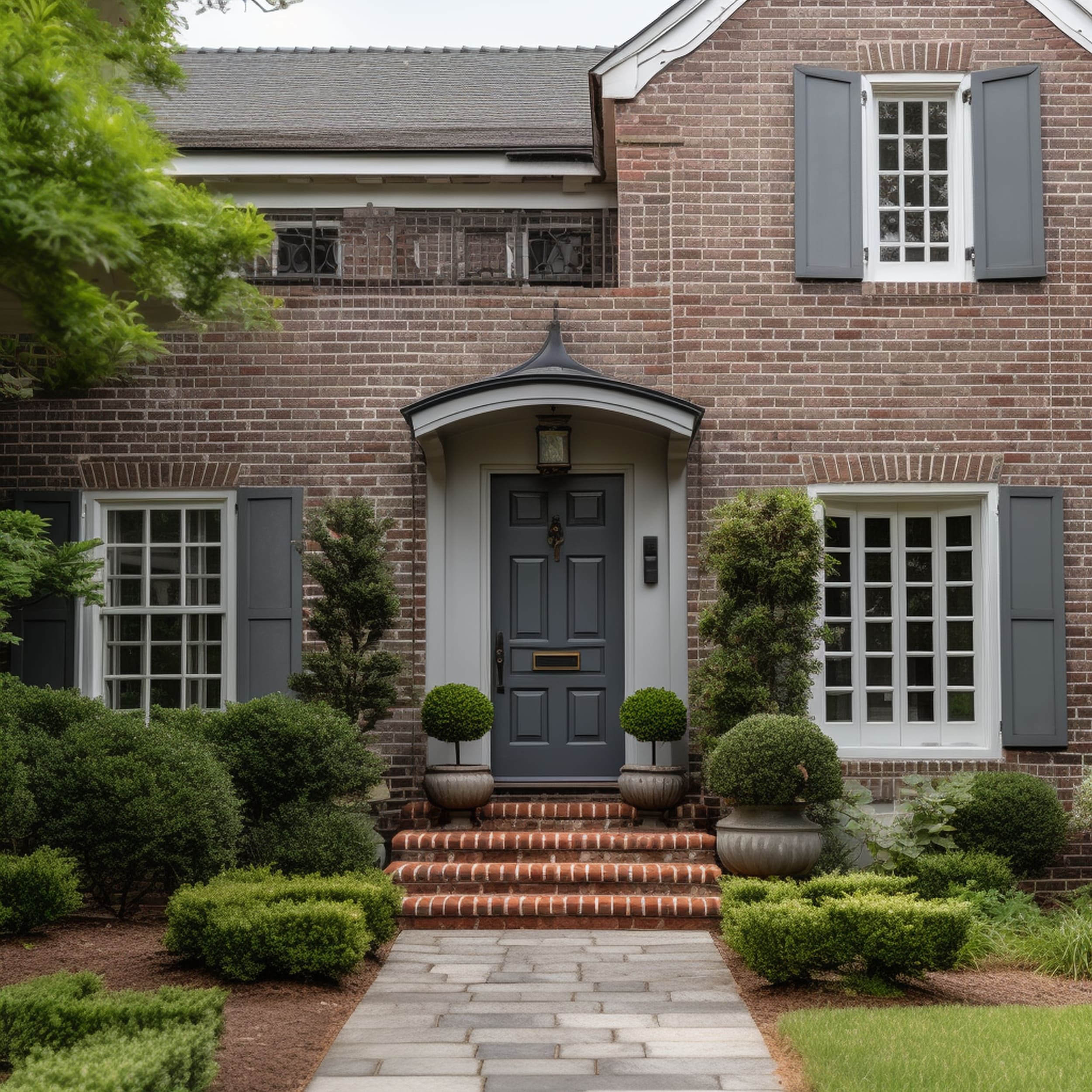 Brick Home With Gray Front Door