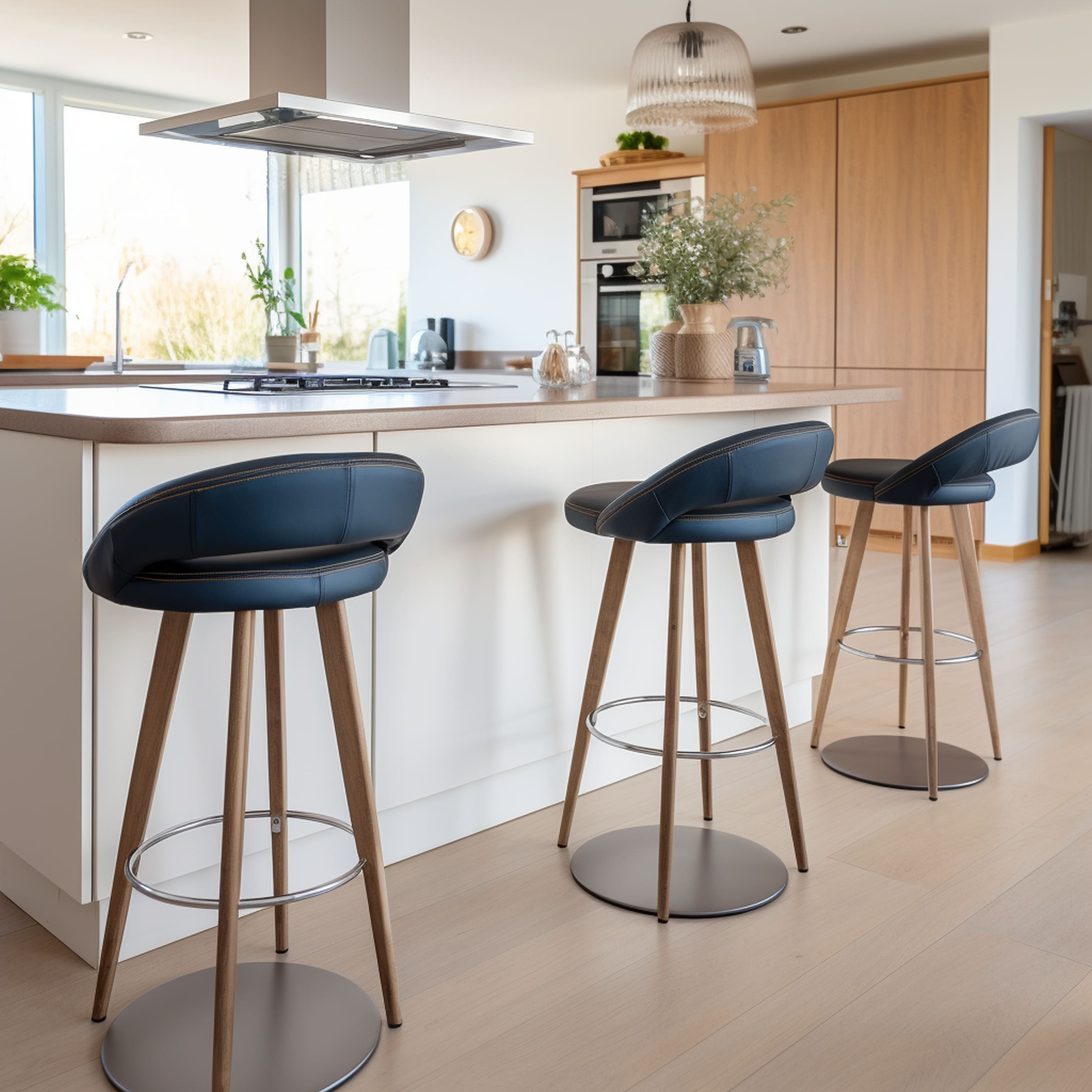 Modern Kitchen With Low Back Bar Stools