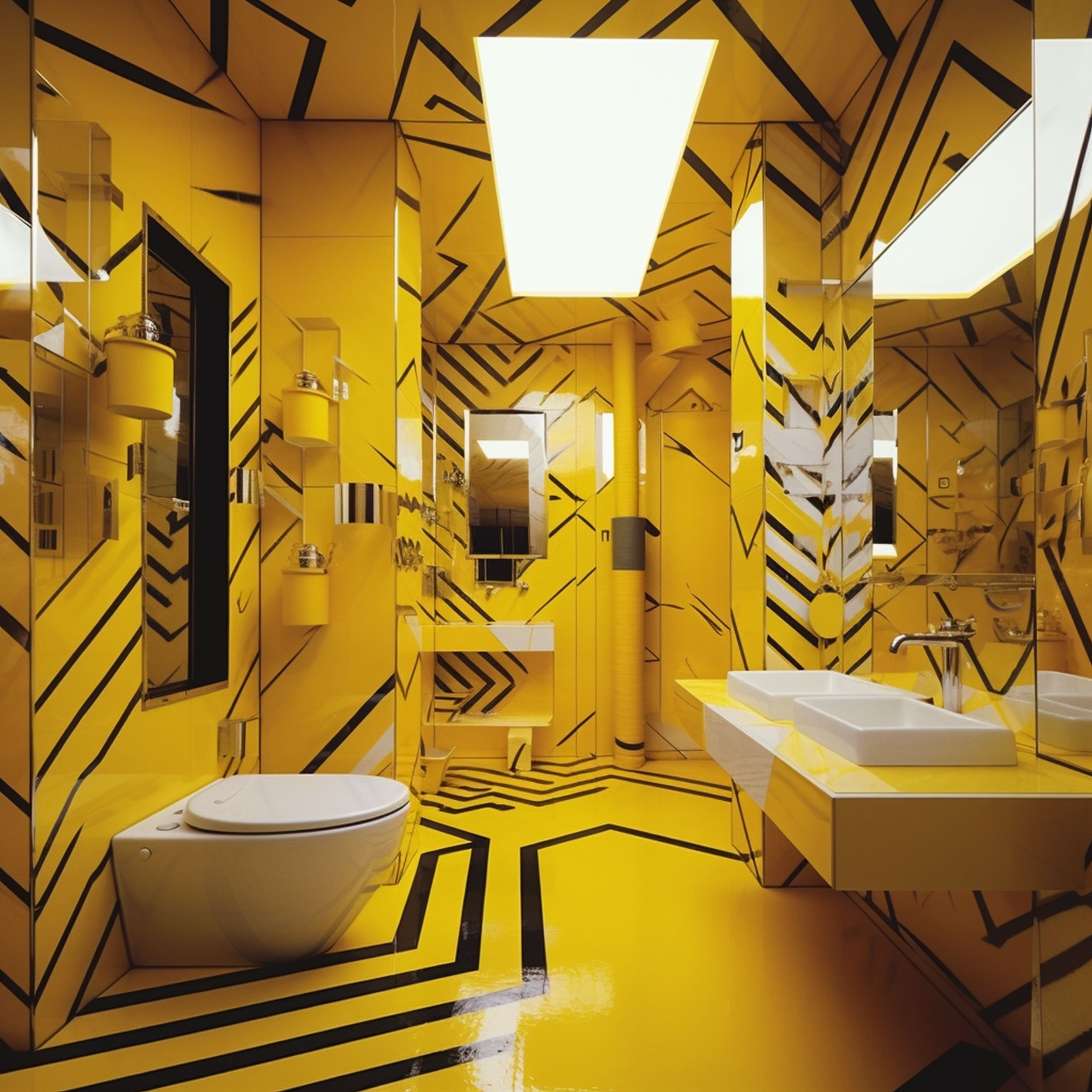 Cubist Inspired Yellow Kitchen With Black Line Designs
