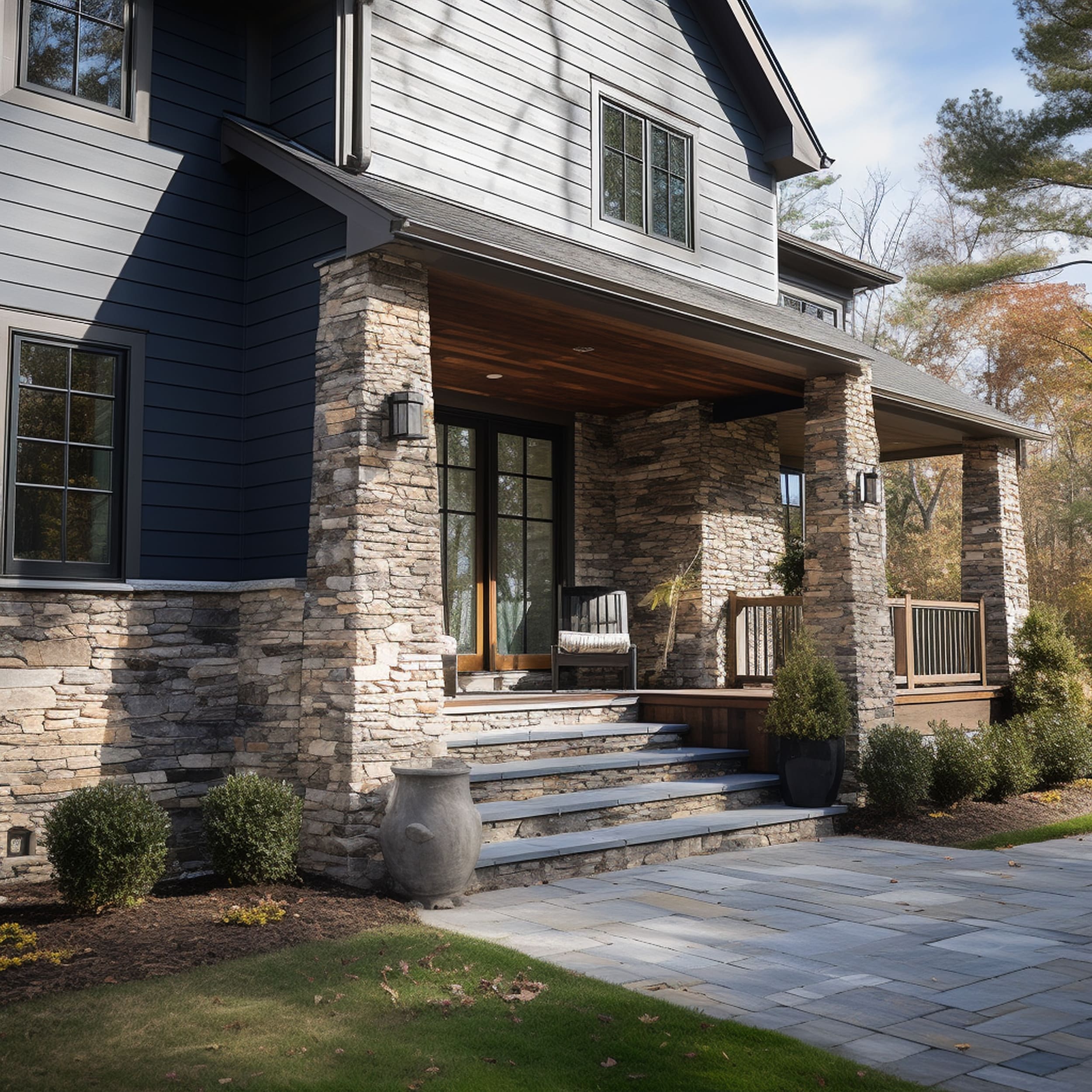 House With Natural Stone Veneer Panel Siding
