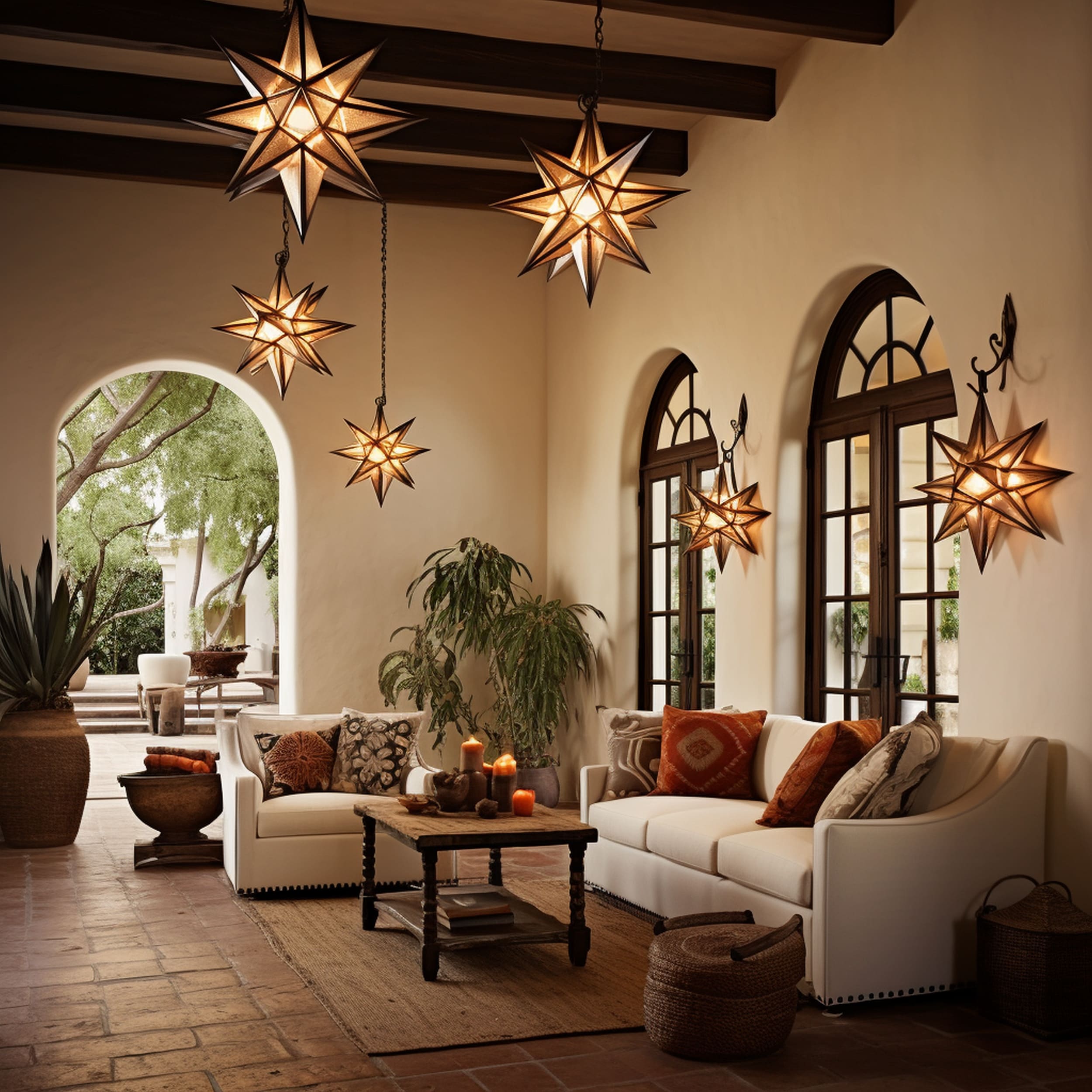 Mexican Inspired Living Room With Hanging Moravian Star Lights