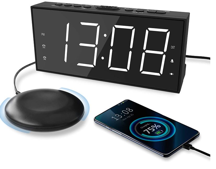 Silent Digital Alarm Clock for Heavy Sleepers or Hearing Impaired People