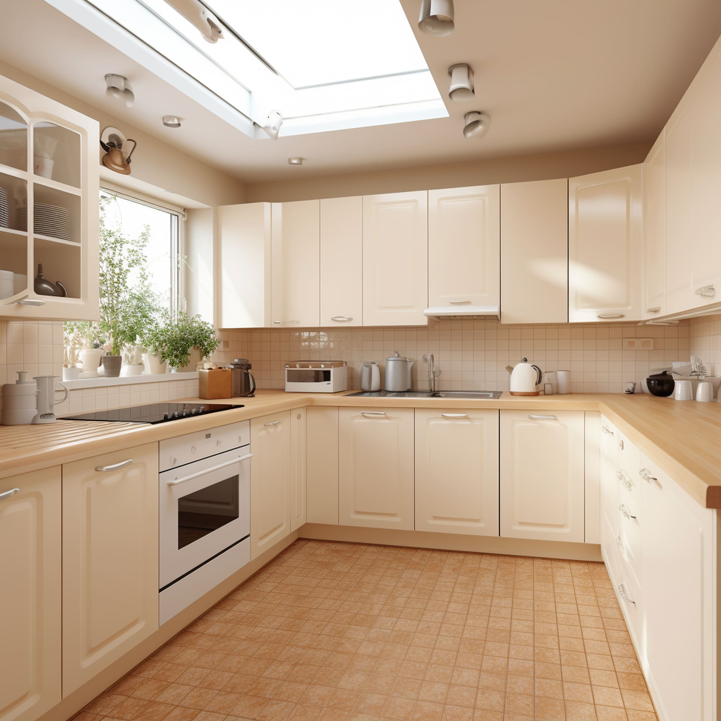 A Beige Kitchen With White Appliances