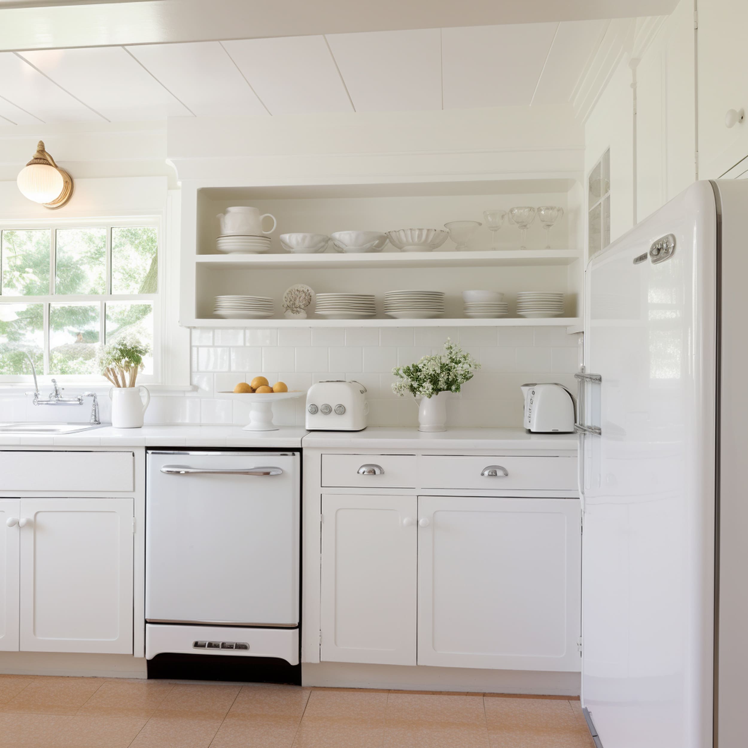 A Bright White Kitchen With White Appliances