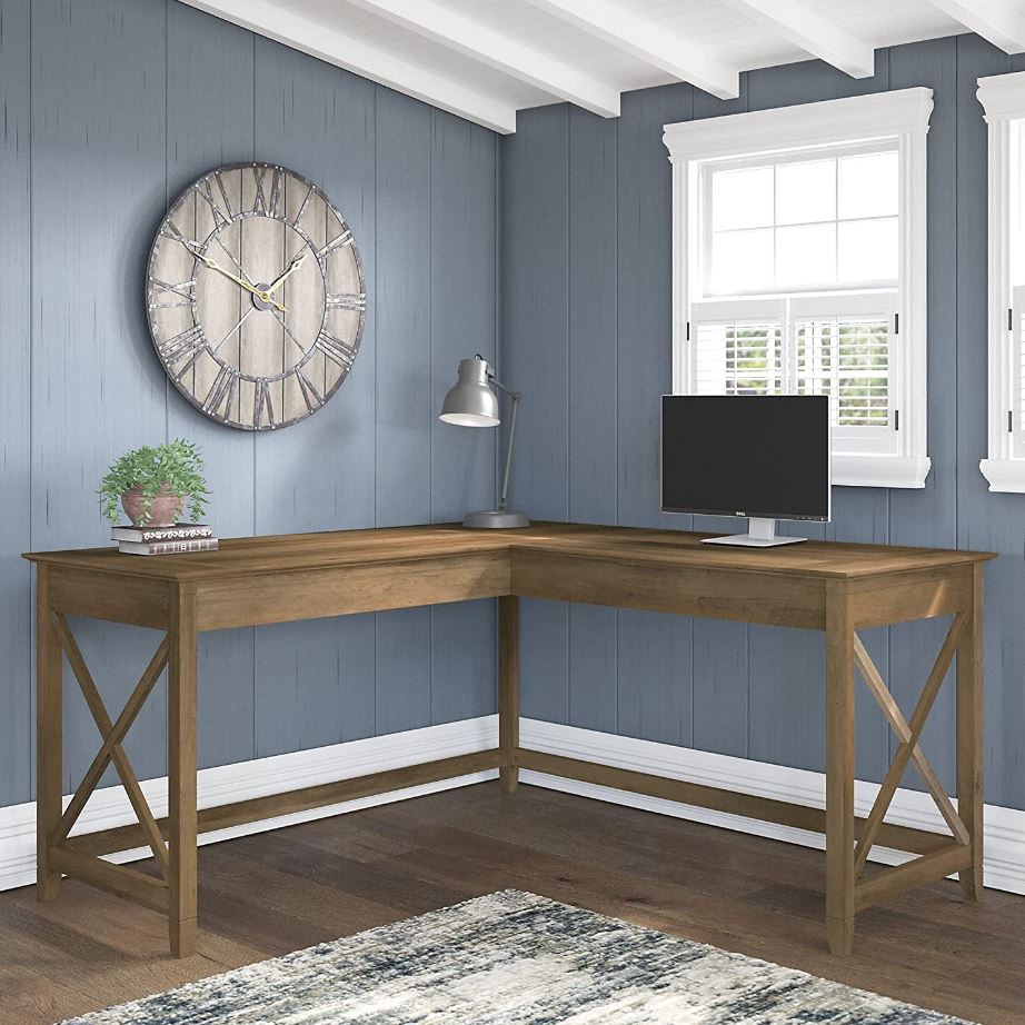 Brown L Shaped Desk for Farmhouse Style Homes