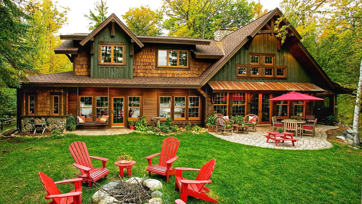 Dark Brown Roof on a Green House