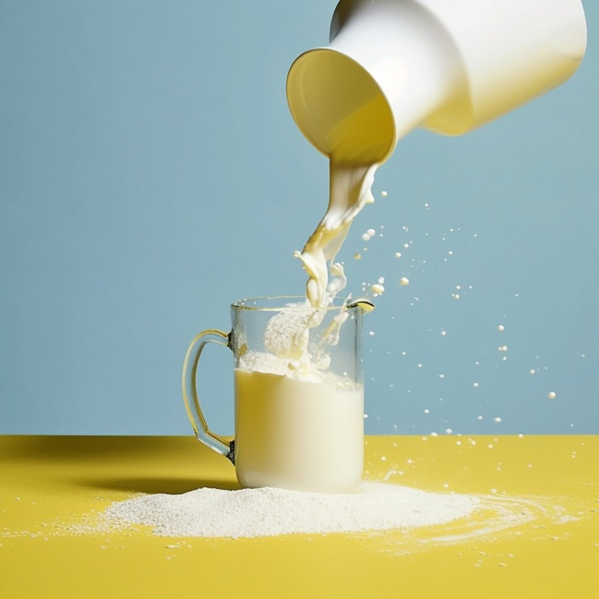 Milk Pouring in a Mug With Powdered Milk
