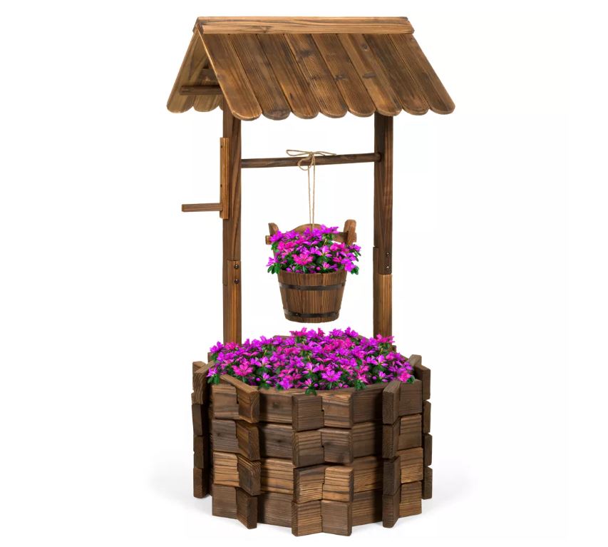 Rustic Wooden Wishing Well Lawn Ornament